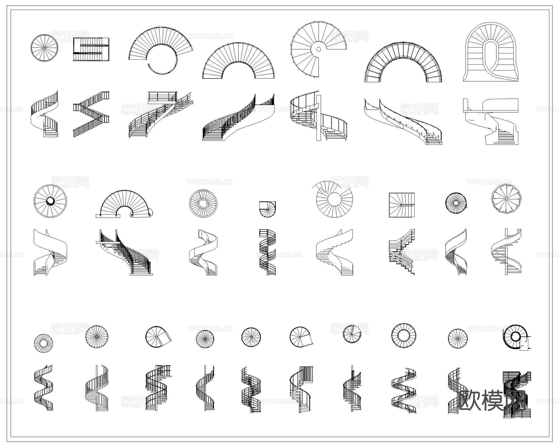 旋转弧形楼梯CAD图库cad施工图