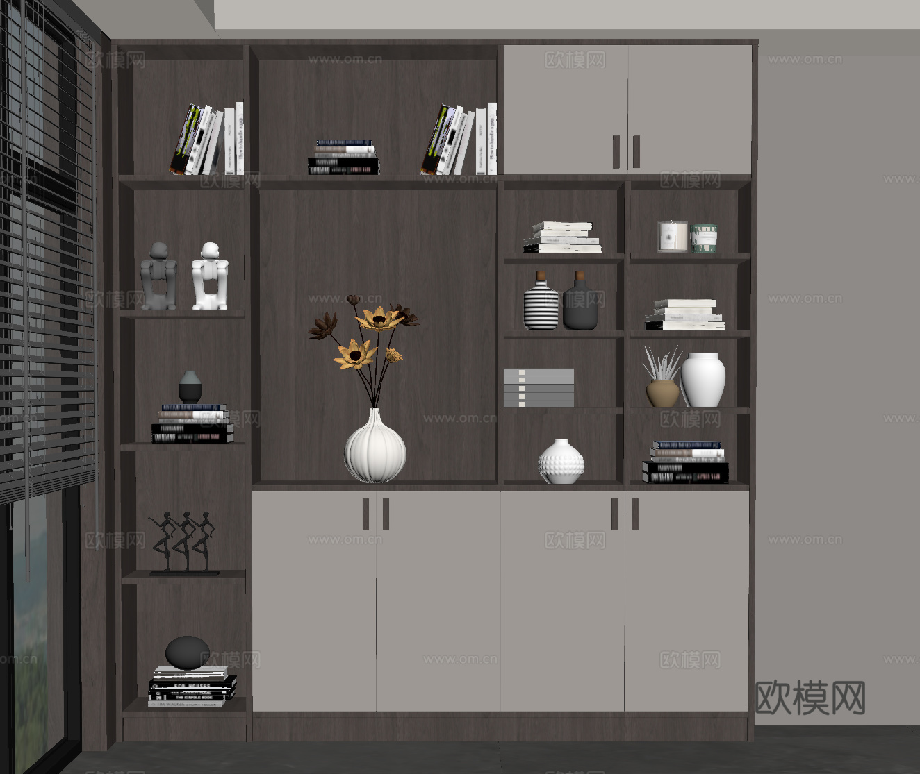 现代意式书架 书柜 置物架su模型