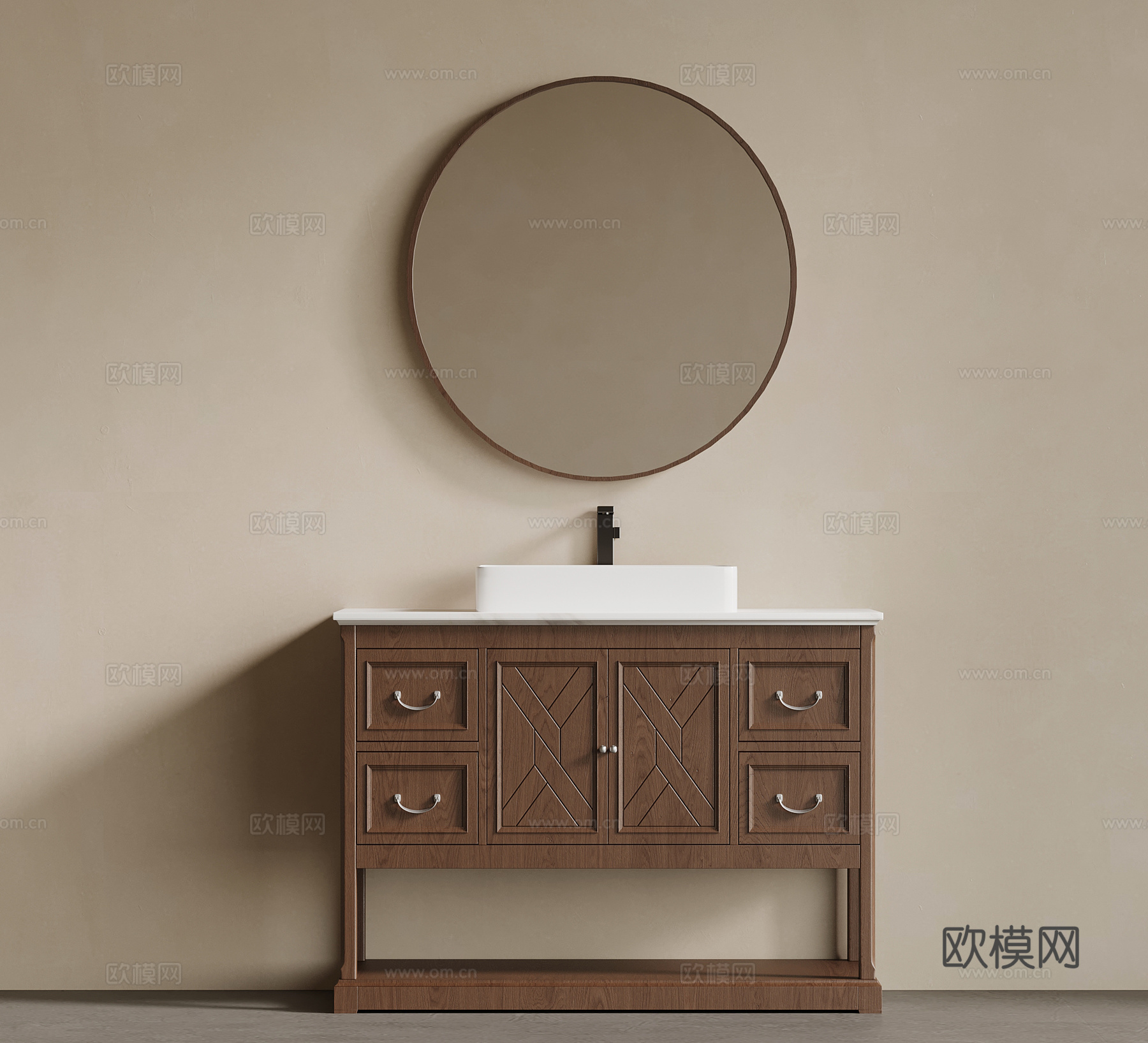 新中式浴室柜 洗手台 洗漱台su模型