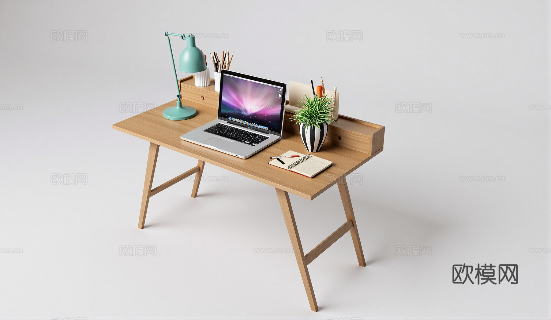 现代书桌椅 工作桌 书柜 摆件 书房su模型