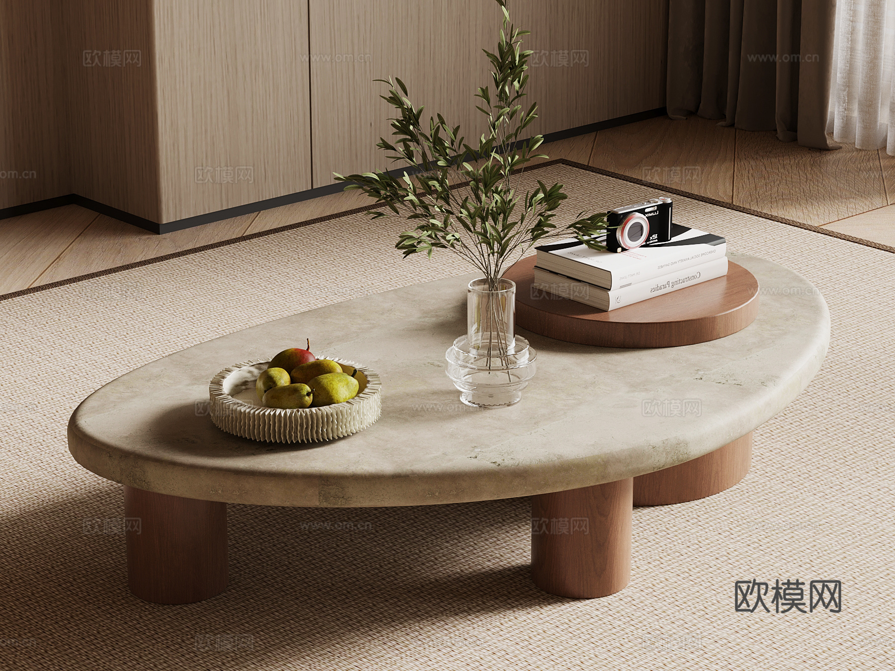 侘寂中古茶几su模型