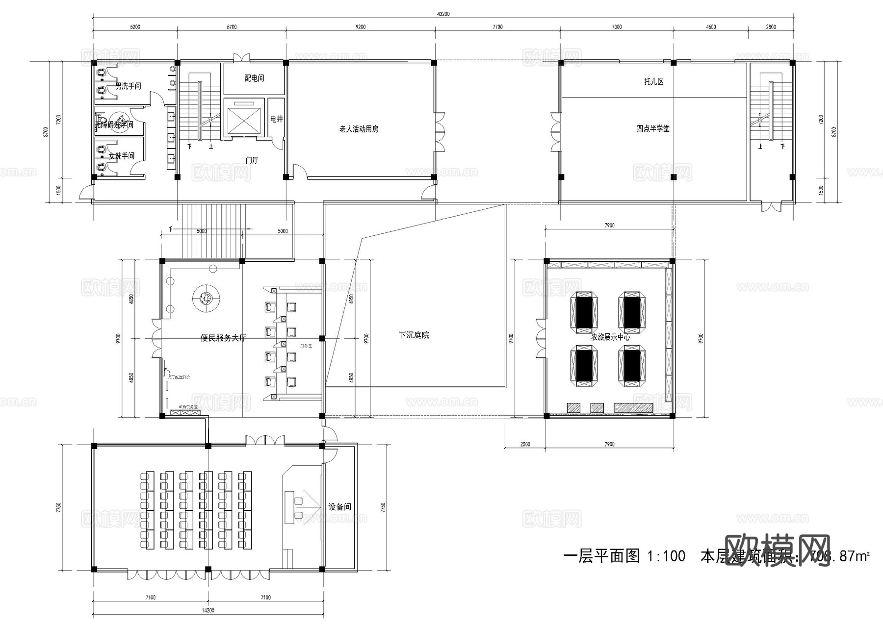 乡村综合服务中心平面方案cad施工图