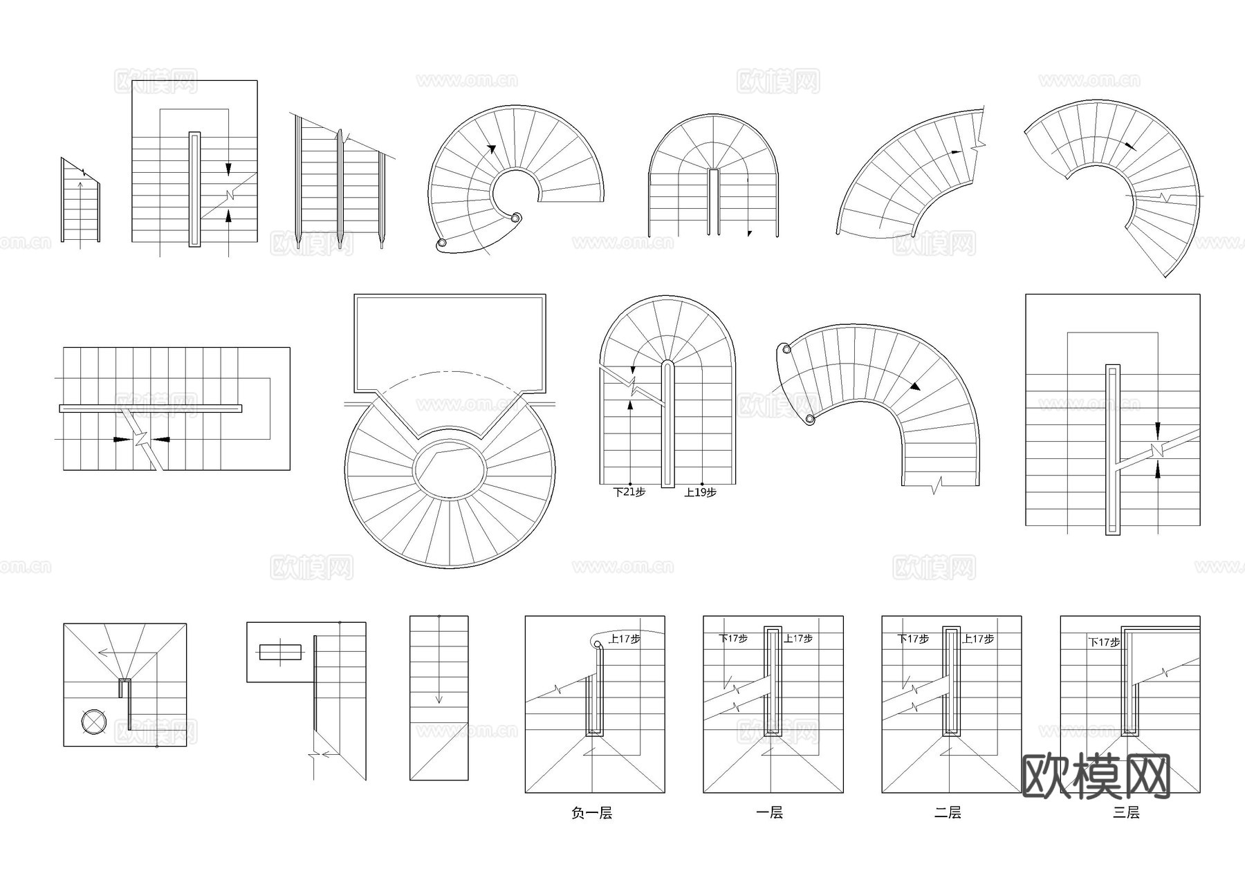 旋转楼梯平面CAD图库cad施工图