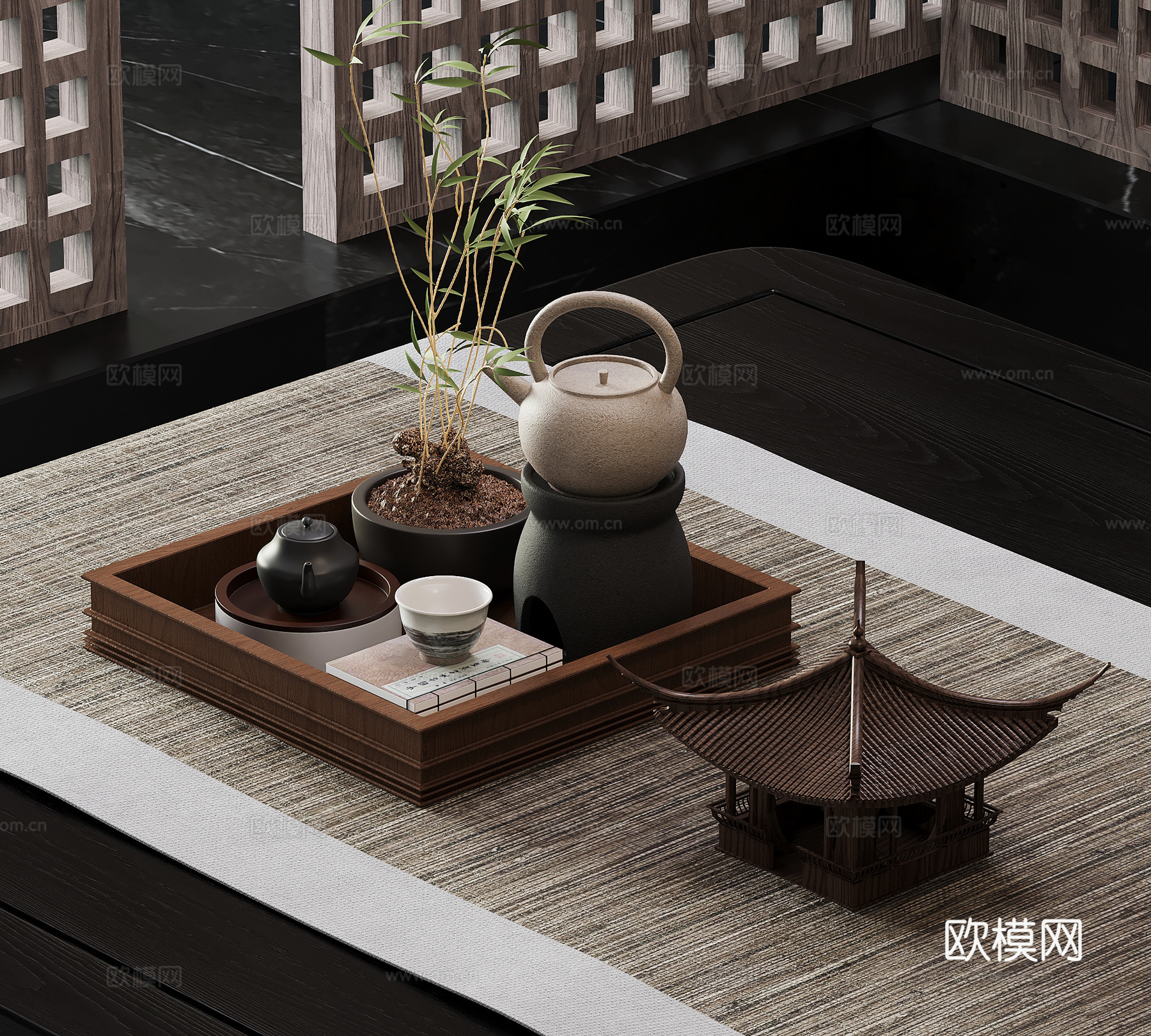 新中式茶具 摆件su模型