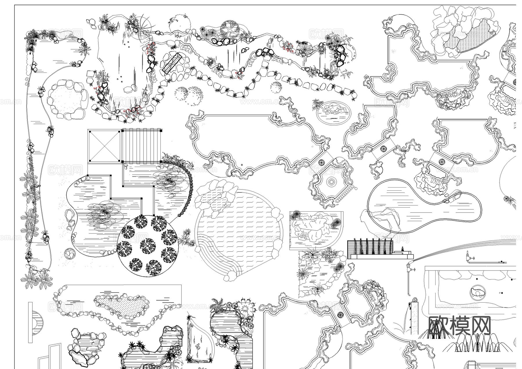 花园枯山水水系景观小品cad图块cad施工图