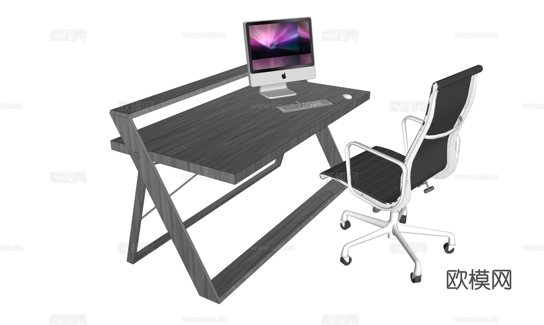 现代书桌椅 工作桌 书柜 摆件 书房su模型