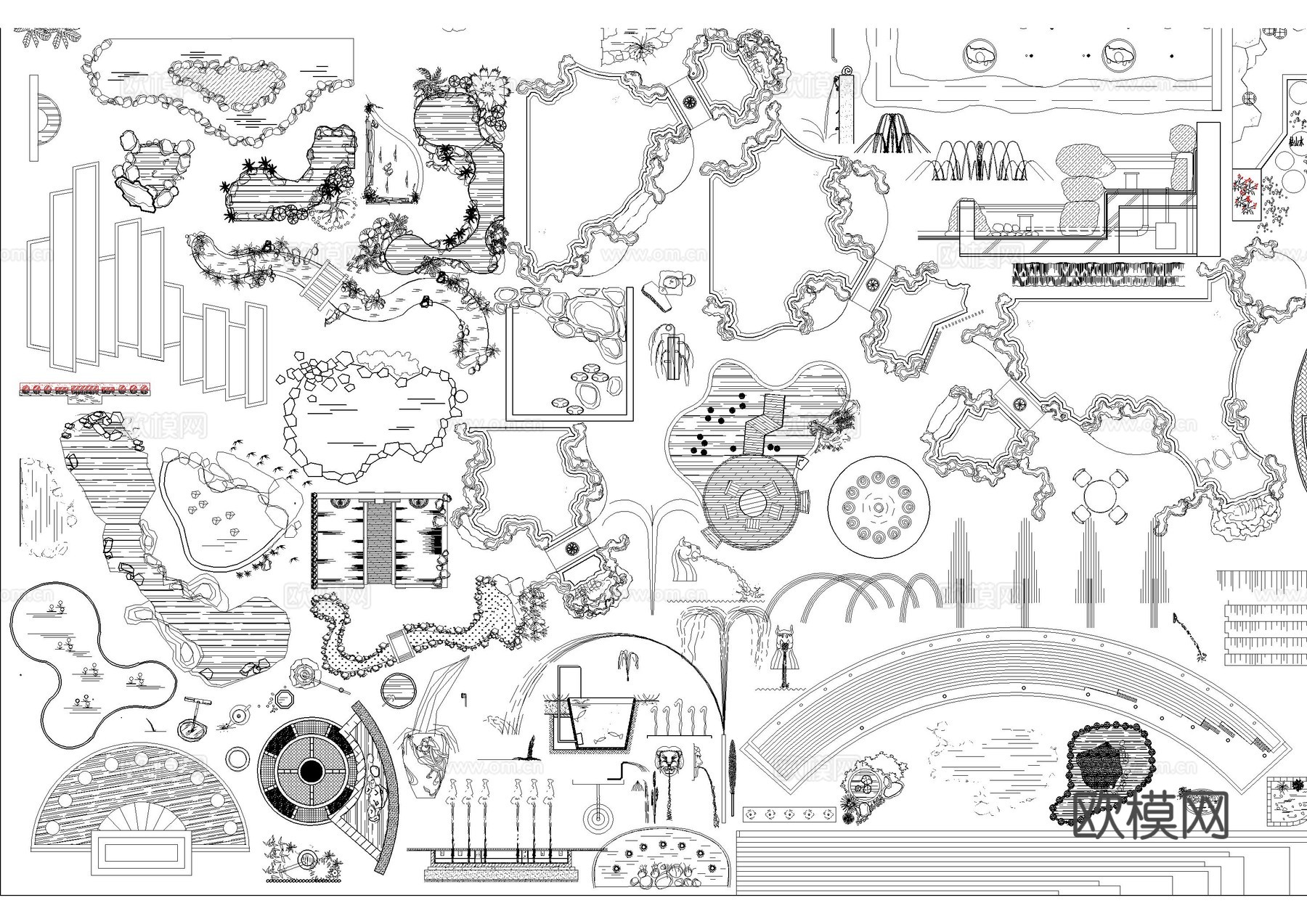 花园枯山水水系景观小品cad图块cad施工图