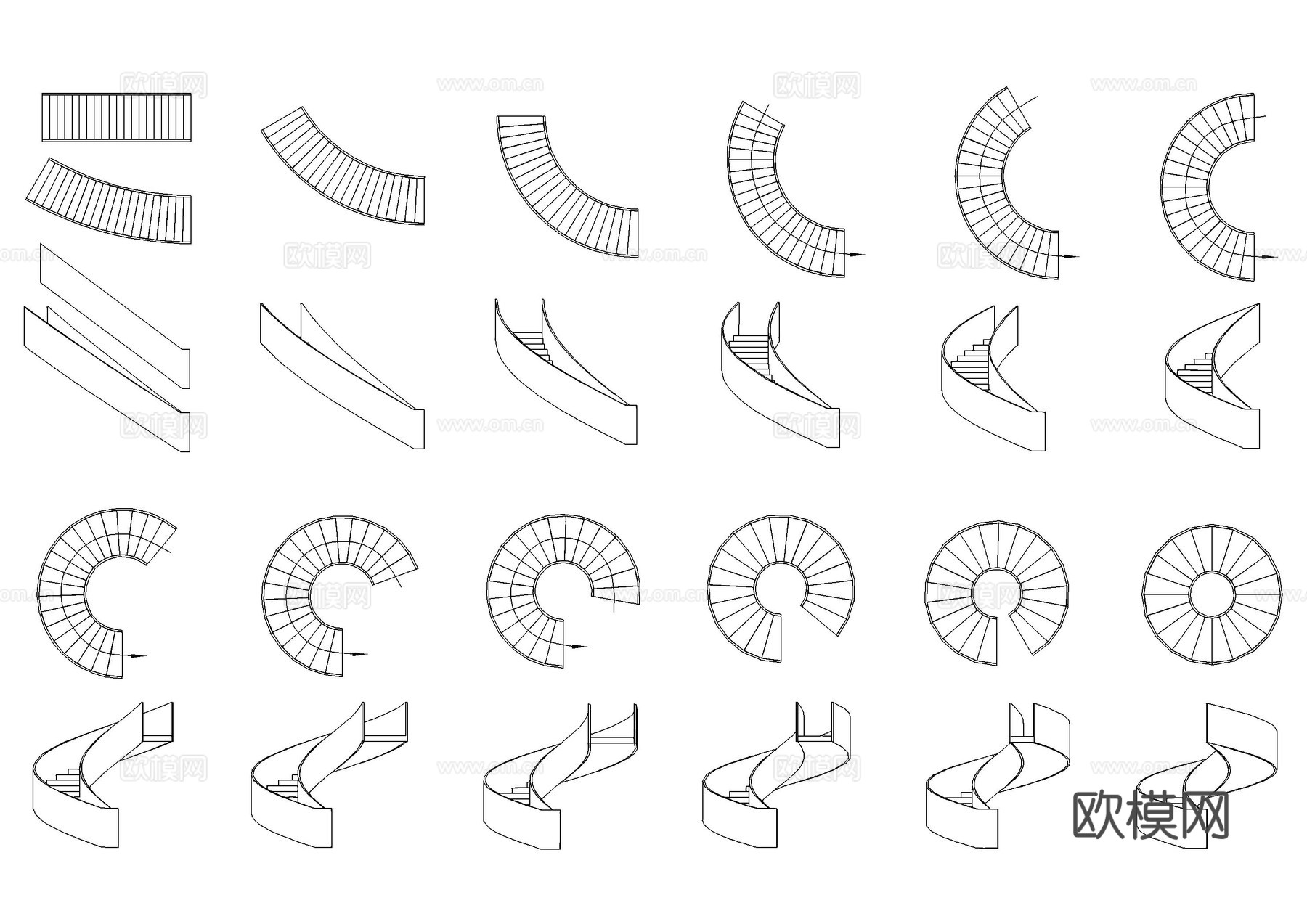 曲线楼梯旋转楼梯CAD图库cad施工图