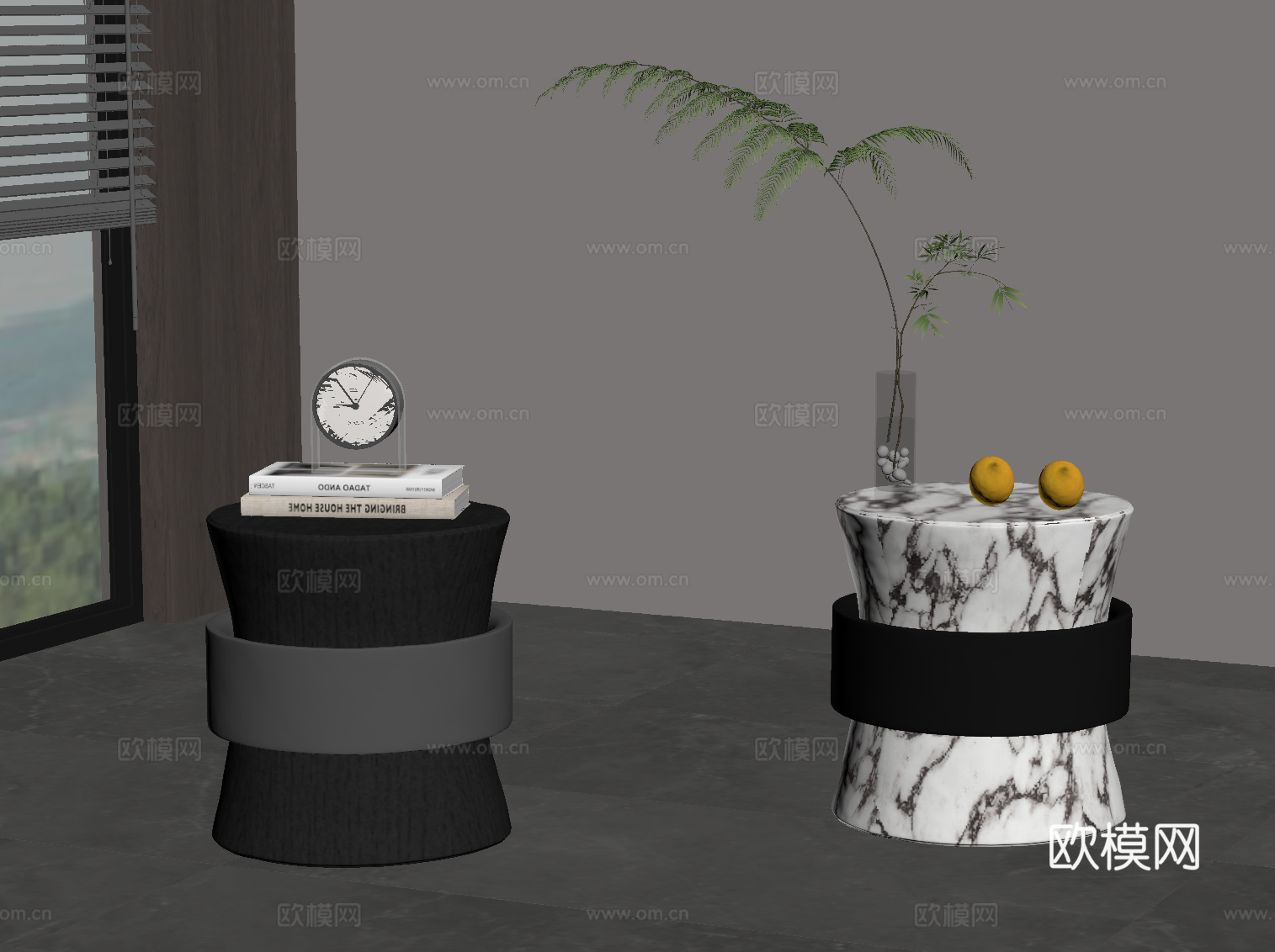 现代意式床头柜 大理石边几 角几圆几su模型
