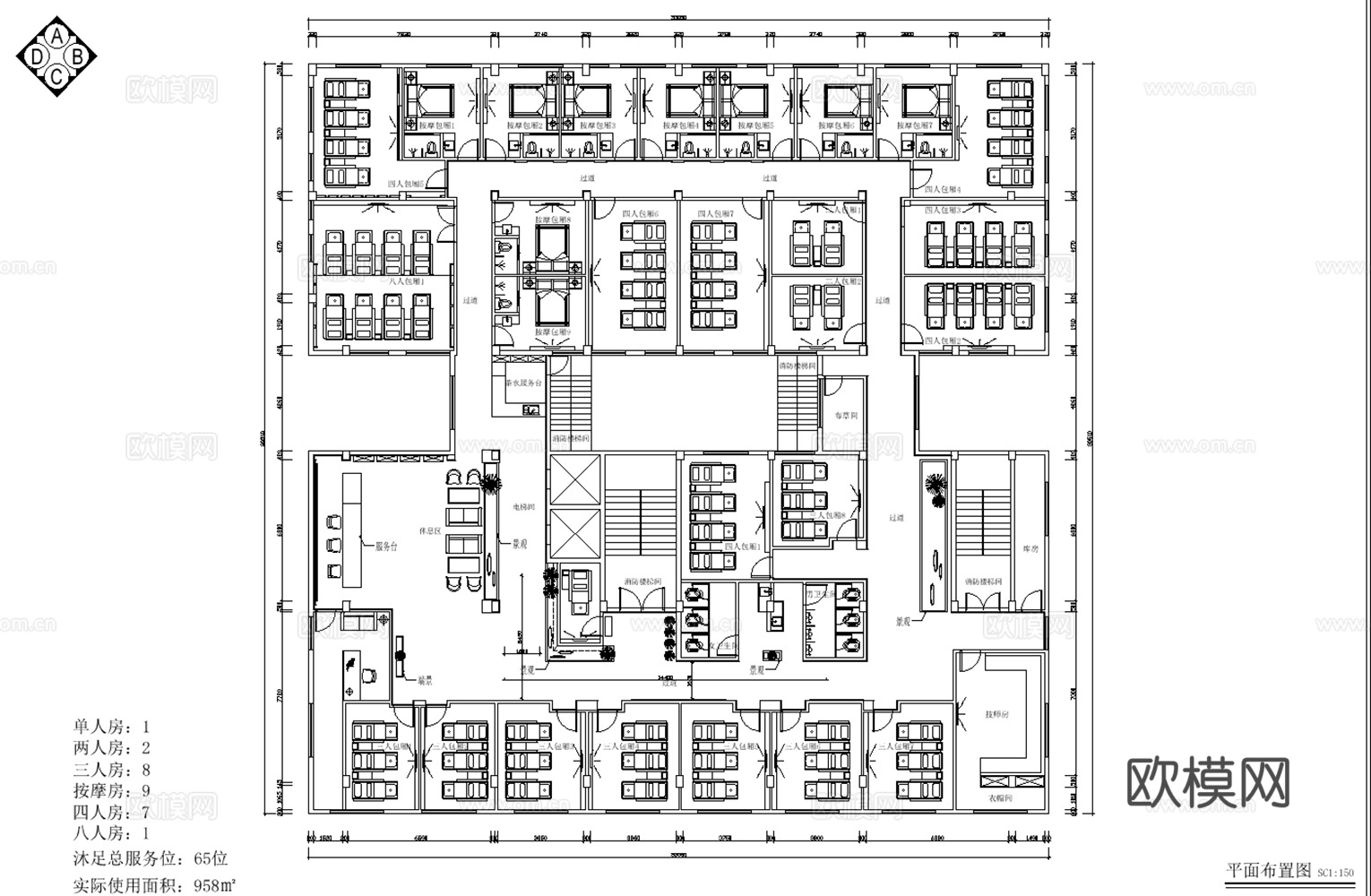 10套足浴会馆按摩店CAD图纸+效果图最新整理cad施工图
