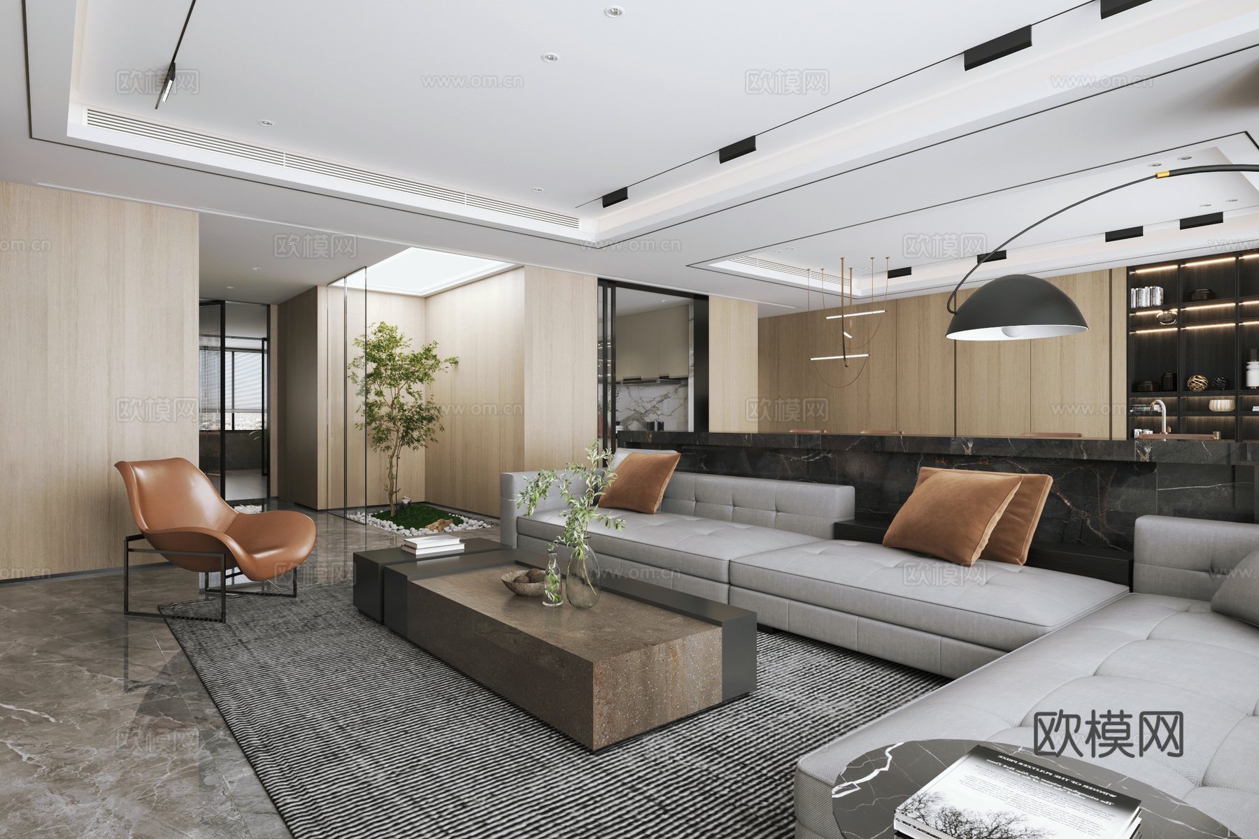 意式客餐厅厨房玄关3d模型下载（渲染图4）