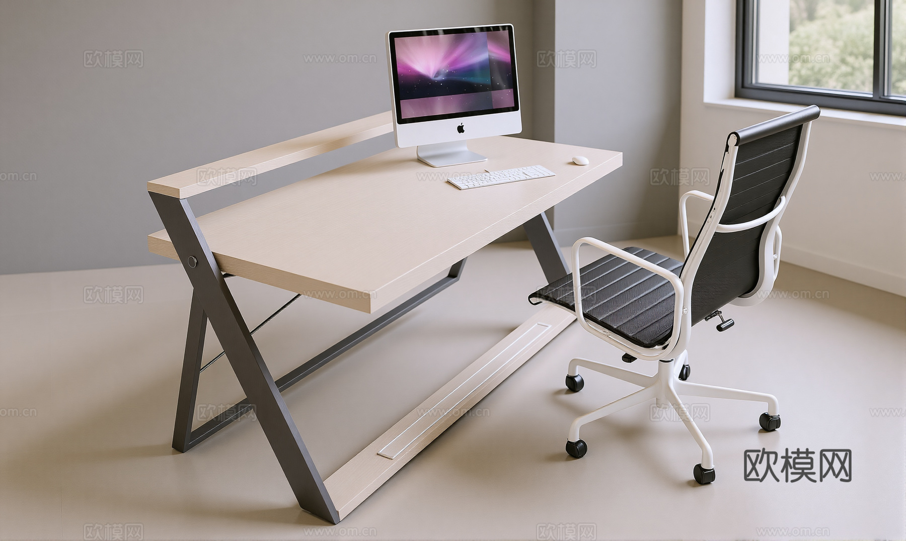 现代书桌椅 工作桌 书柜 摆件 书房su模型