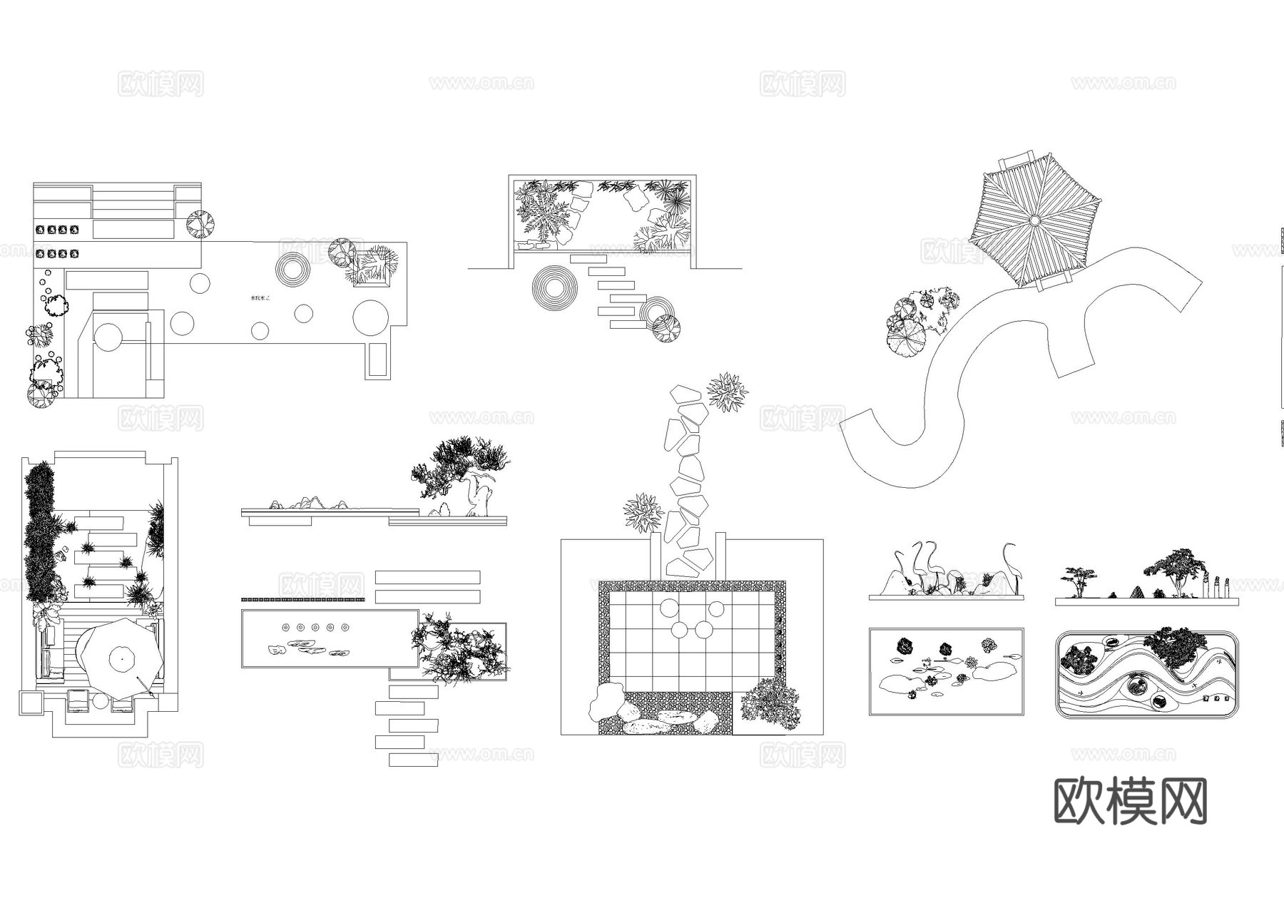 日式枯山水景观小品cad图块cad施工图下载（渲染图2）