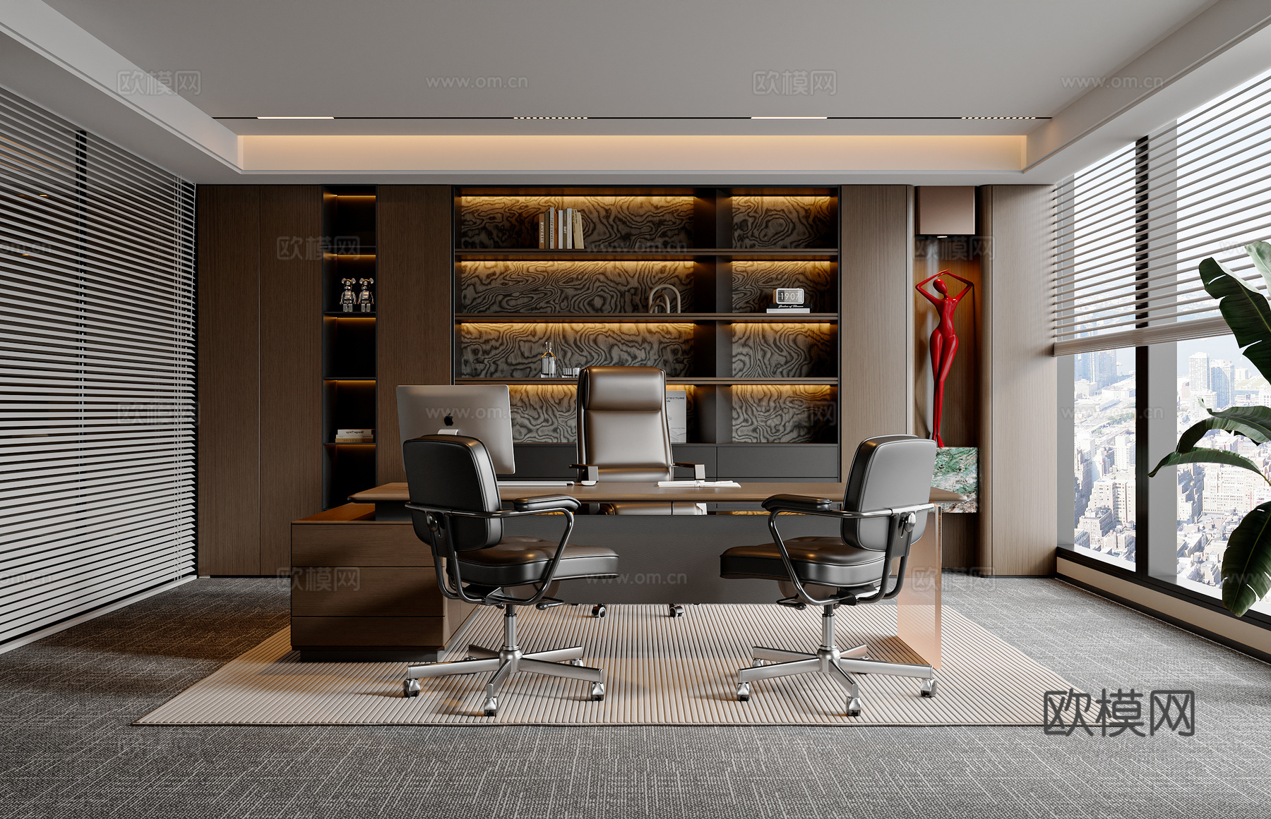 现代意式办公室 办公室柜 老板椅 办公桌 办公摆件 办公用品3d模型下载