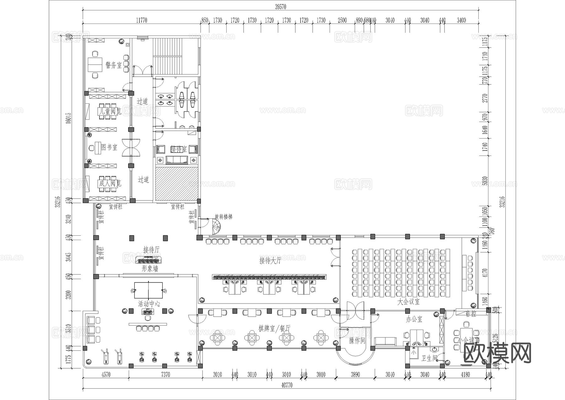 党群社区服务中心平面图cad施工图