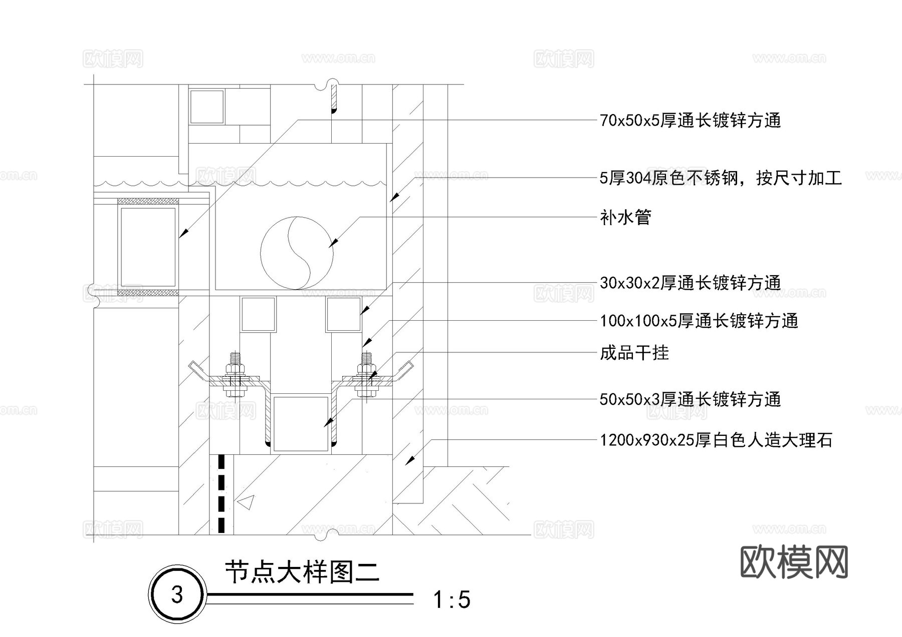 黑镜钢镜面景墙水景详图cad施工图