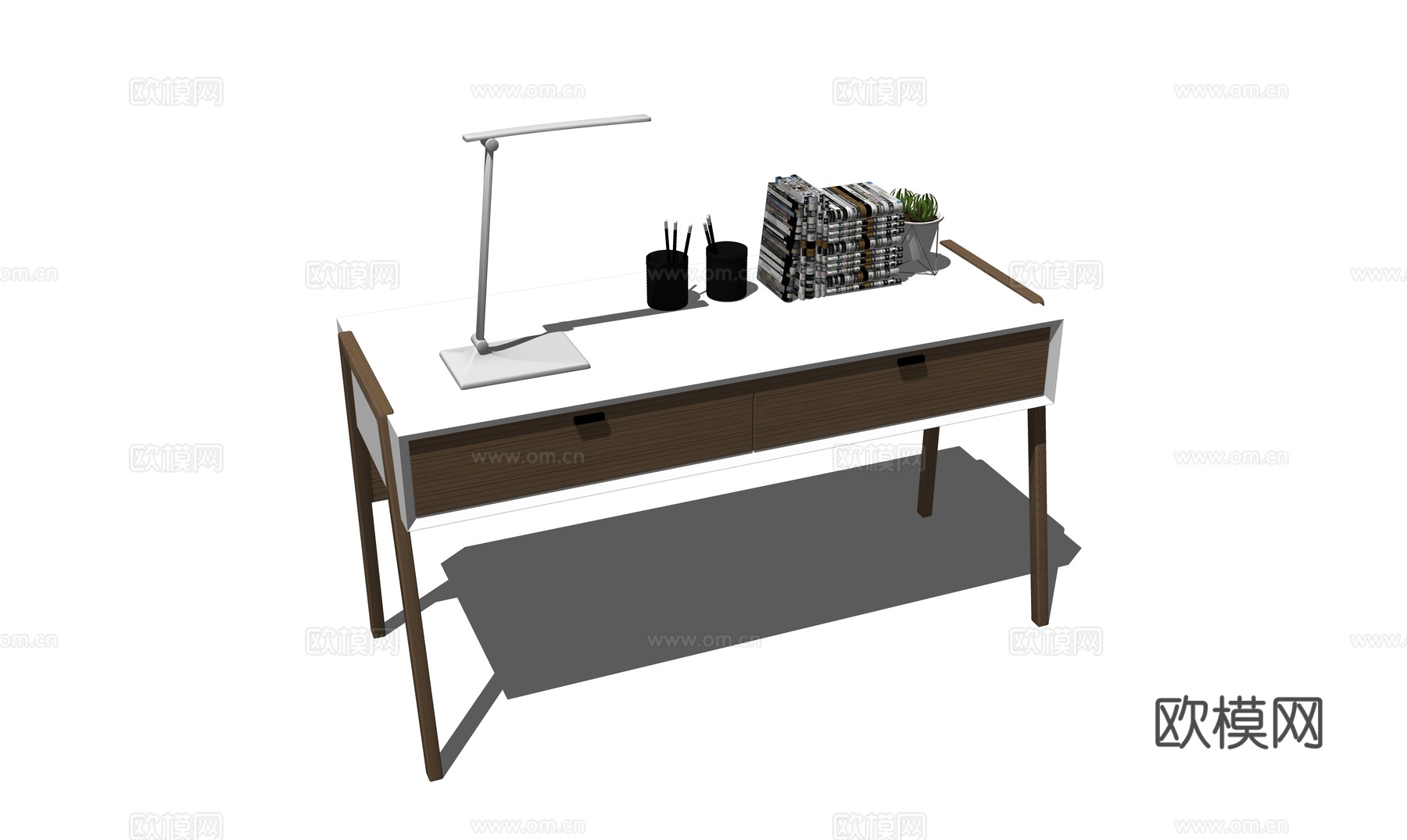 现代书桌椅 工作桌 书柜 摆件 书房su模型