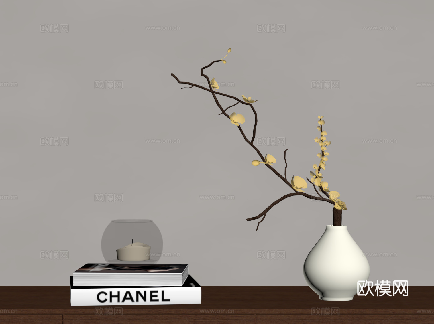 现代摆件 花瓶 花艺 蜡烛su模型