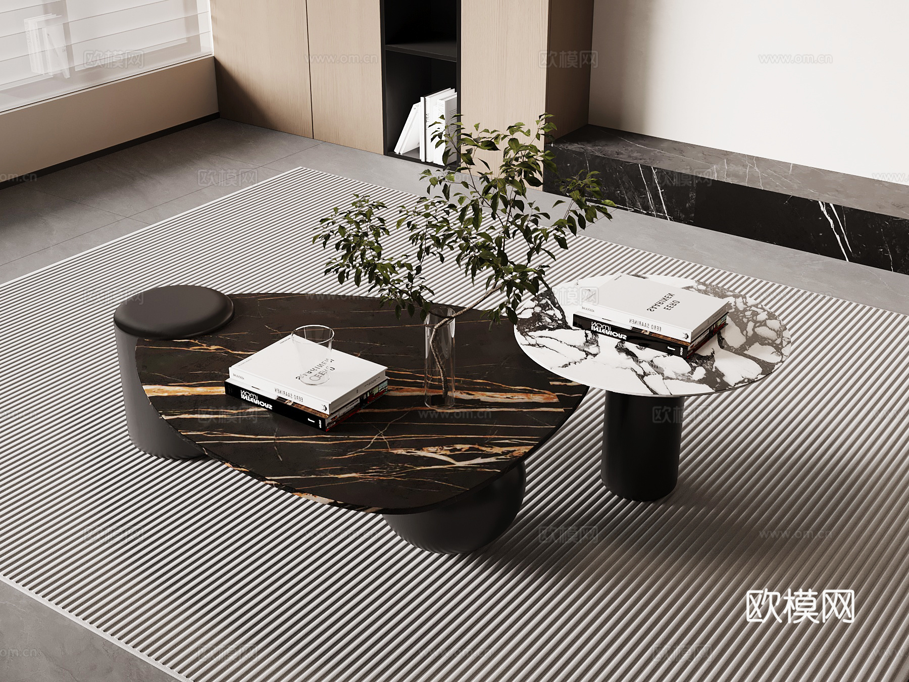 现代意式茶几 大理石茶几 子母茶几su模型