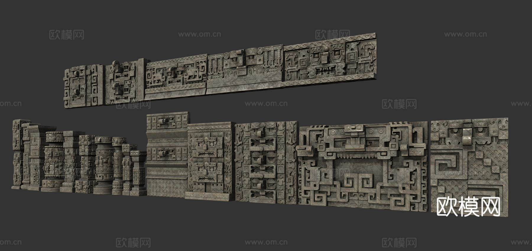 玛雅建筑墙 玛雅神庙 墙壁遗迹 古庙石刻 三星堆图案建筑墙壁3d模型下载