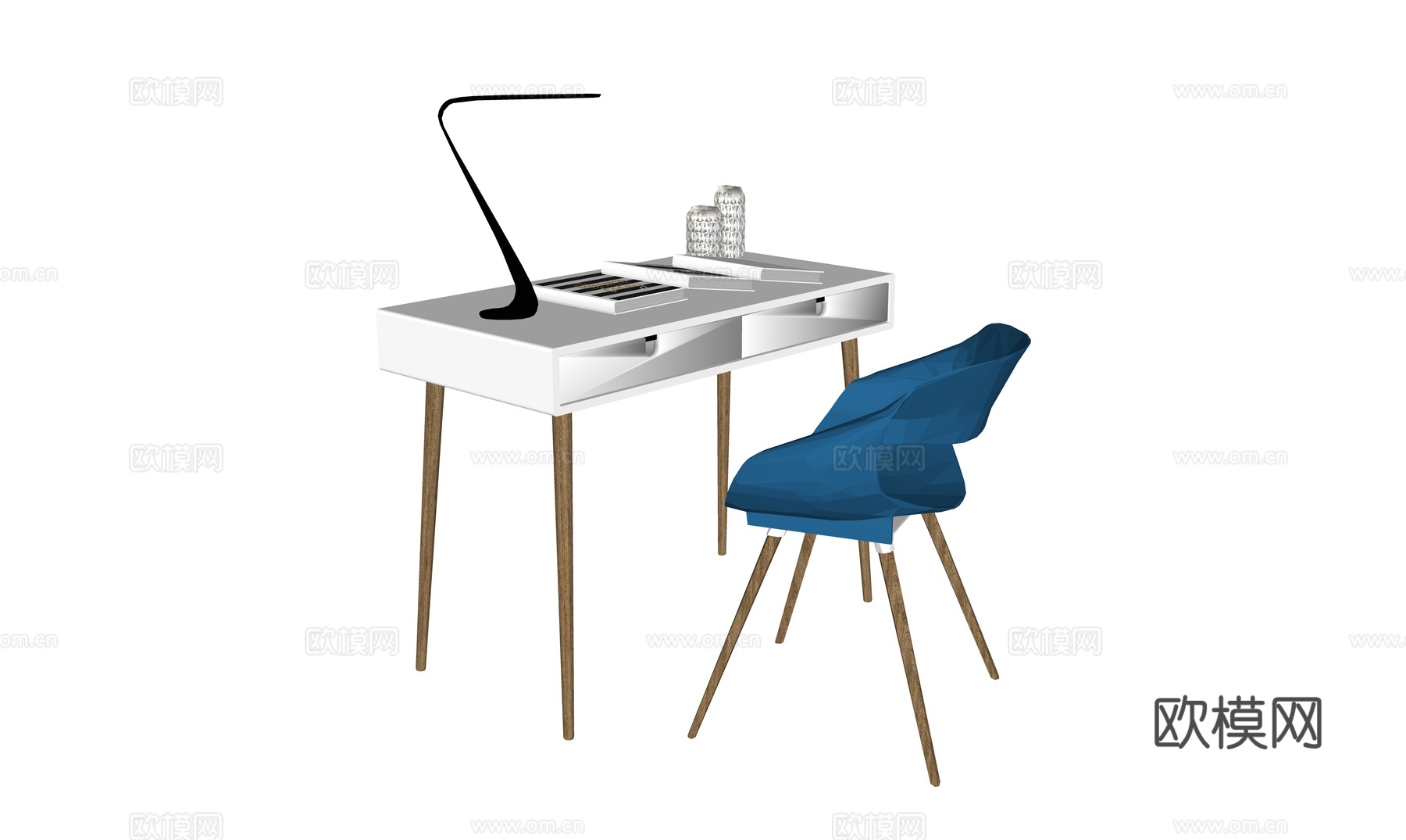 现代书桌椅 工作桌 书柜 摆件 书房su模型