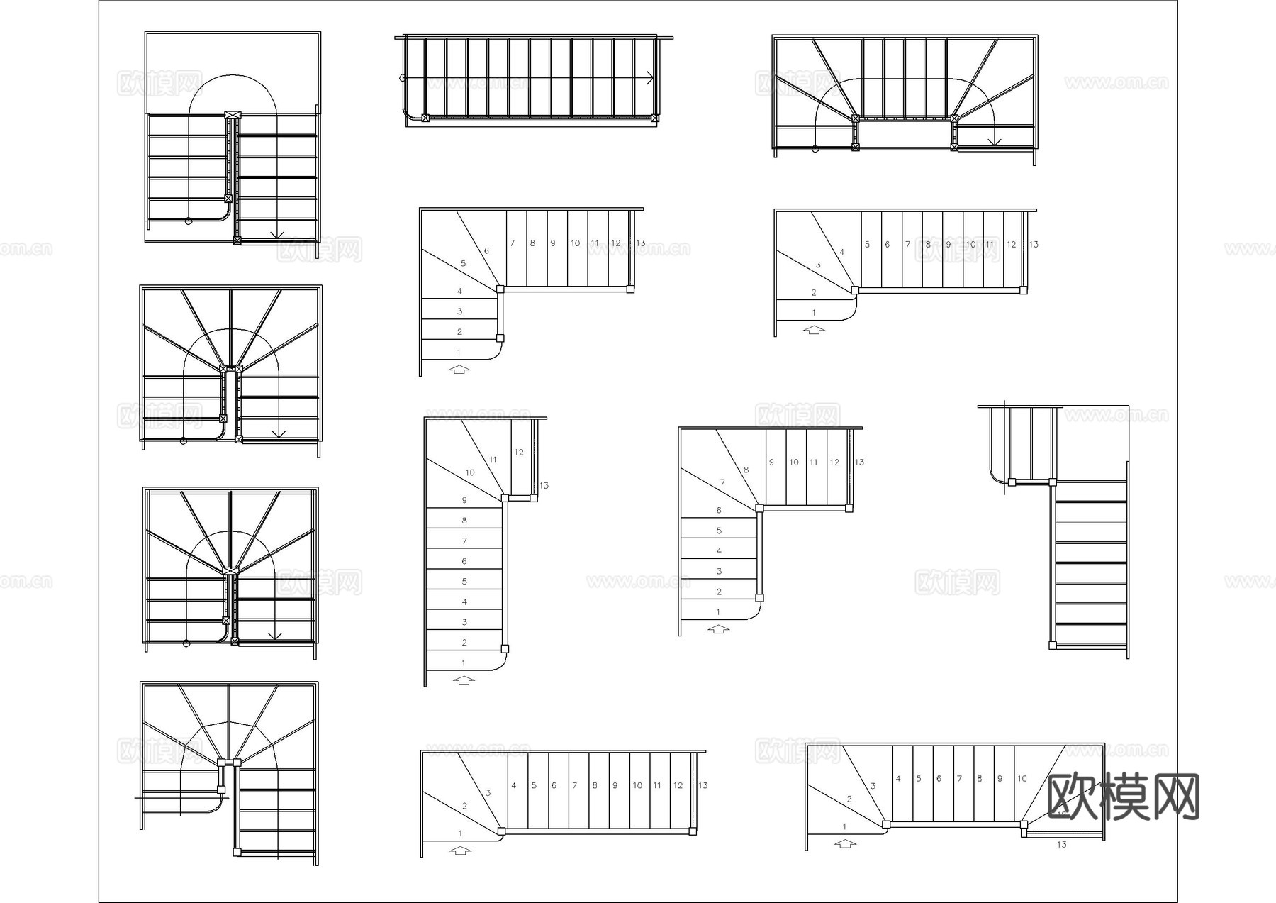 室内楼梯电梯CAD图库cad施工图