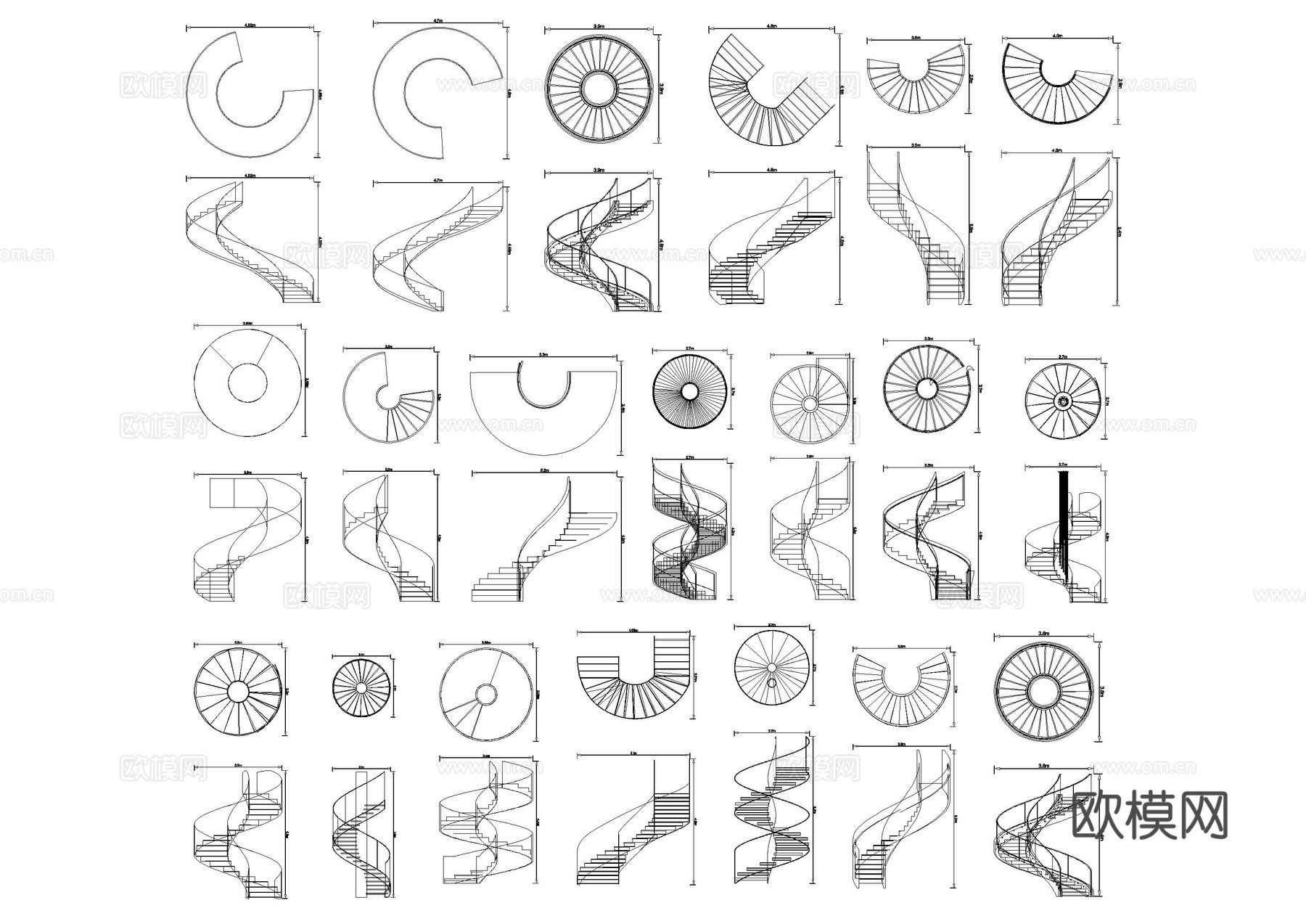 旋转楼梯扶手楼梯CAD图库cad施工图