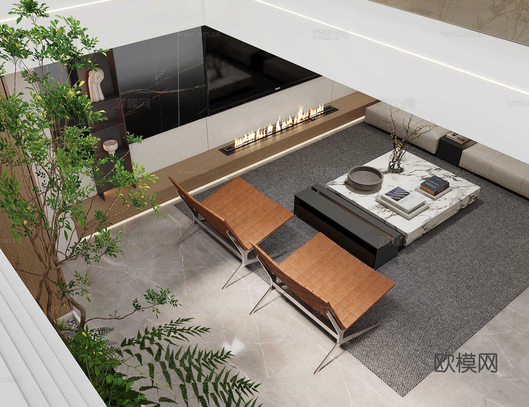 现代意式客厅  现代沙发 现代极简客厅 别墅客厅3d模型下载（渲染图1）