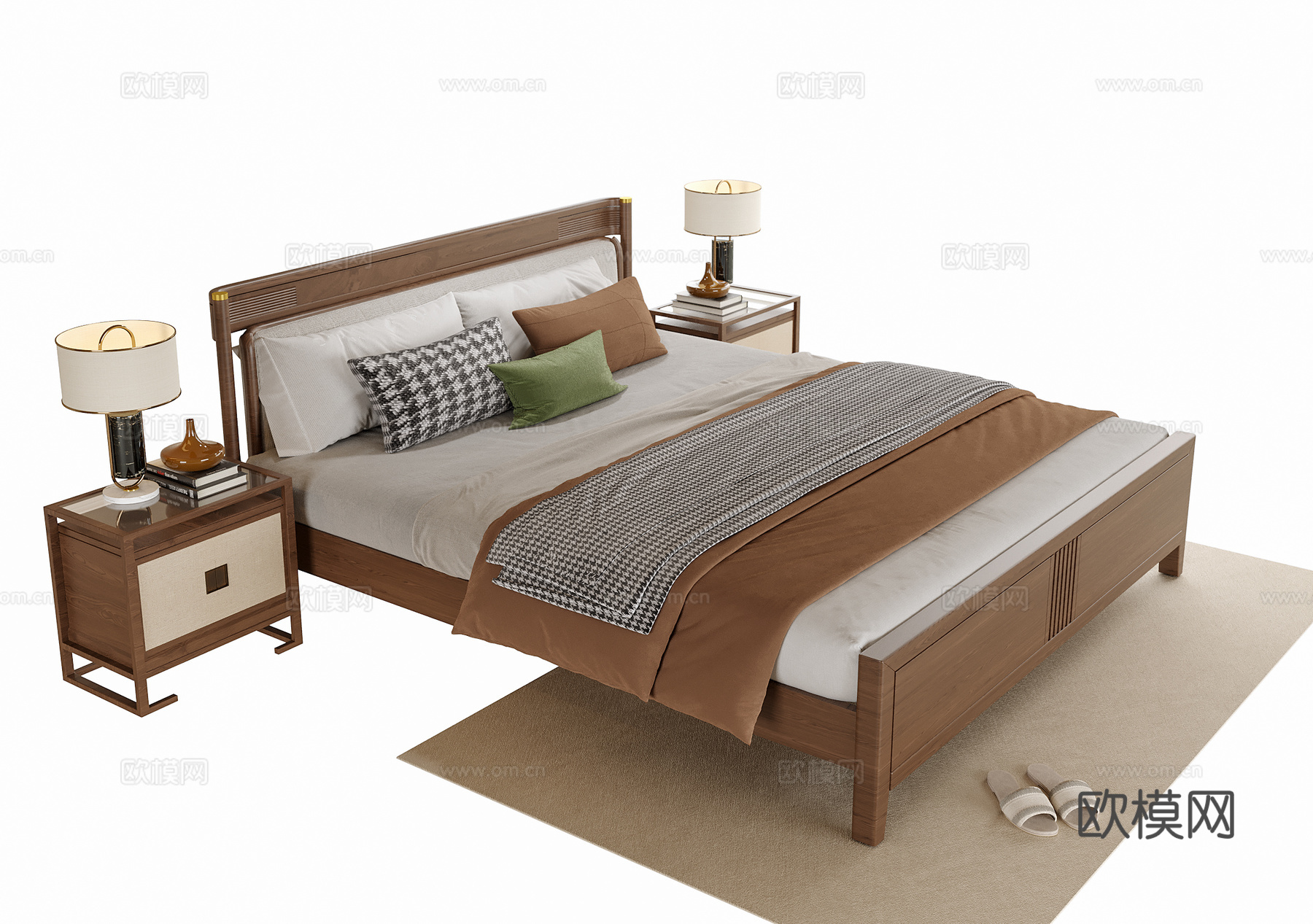 现代双人床 床头柜su模型