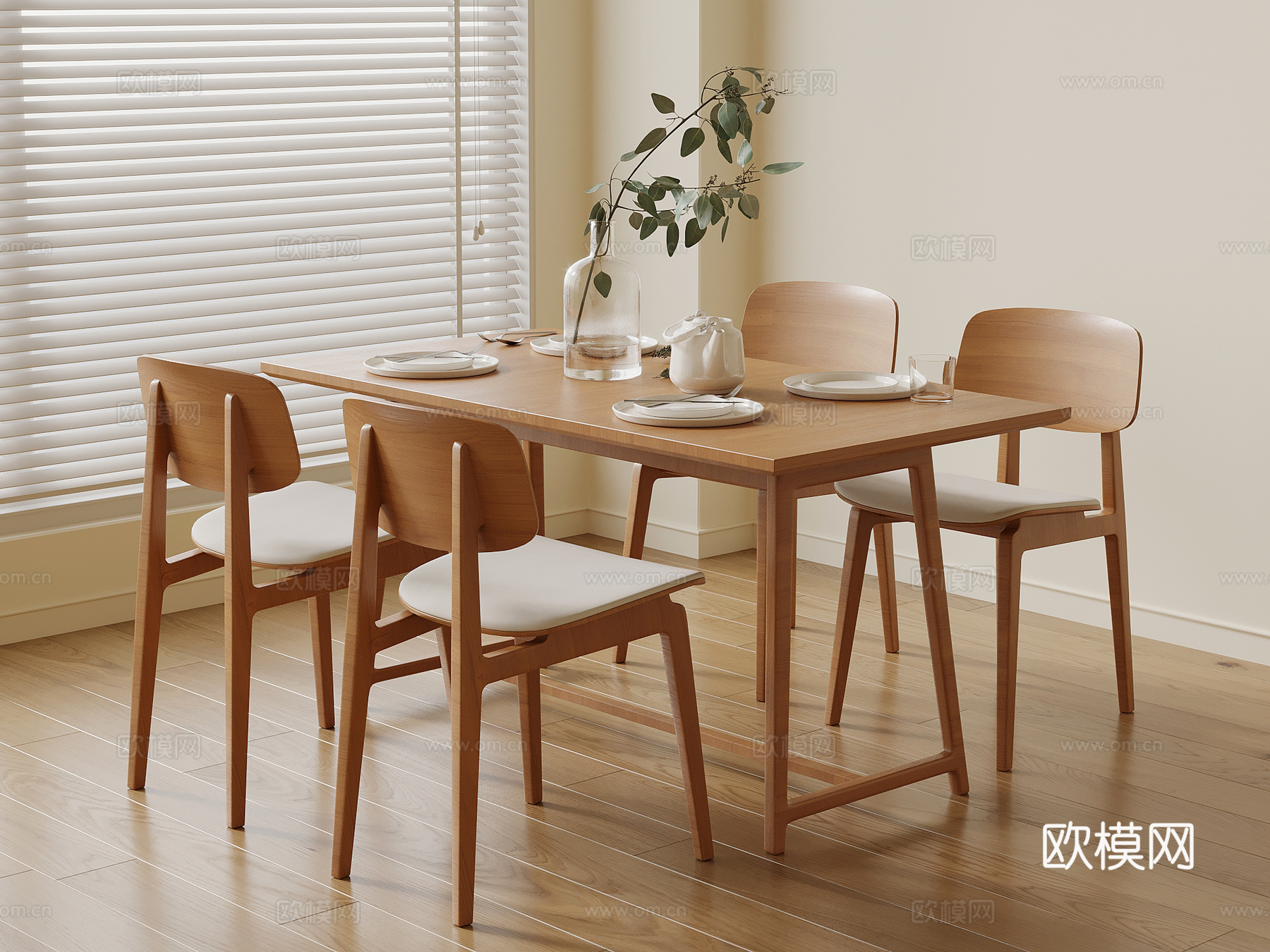 现代原木风餐桌椅su模型