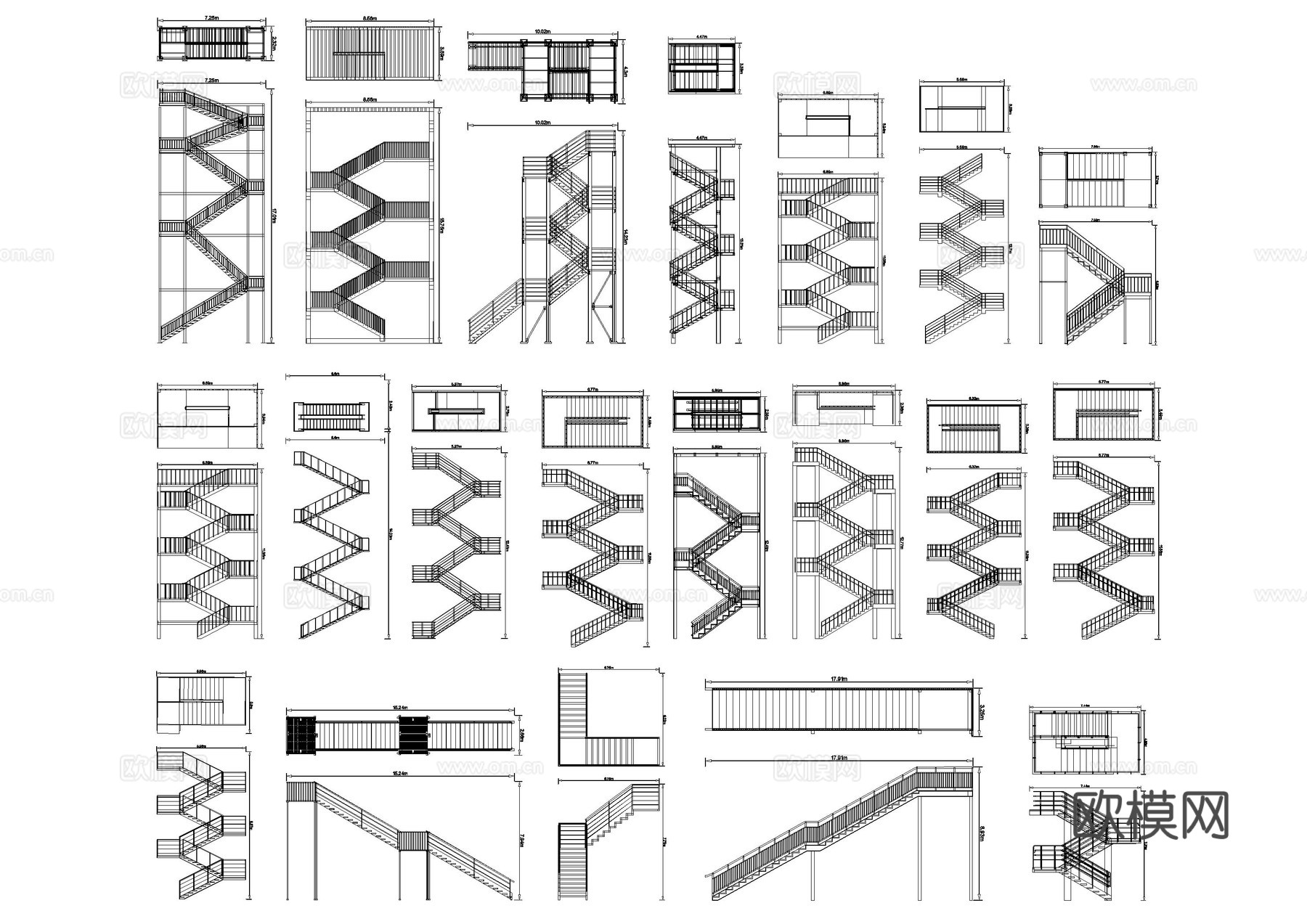 户外钢架楼梯CAD图库cad施工图下载（渲染图1）