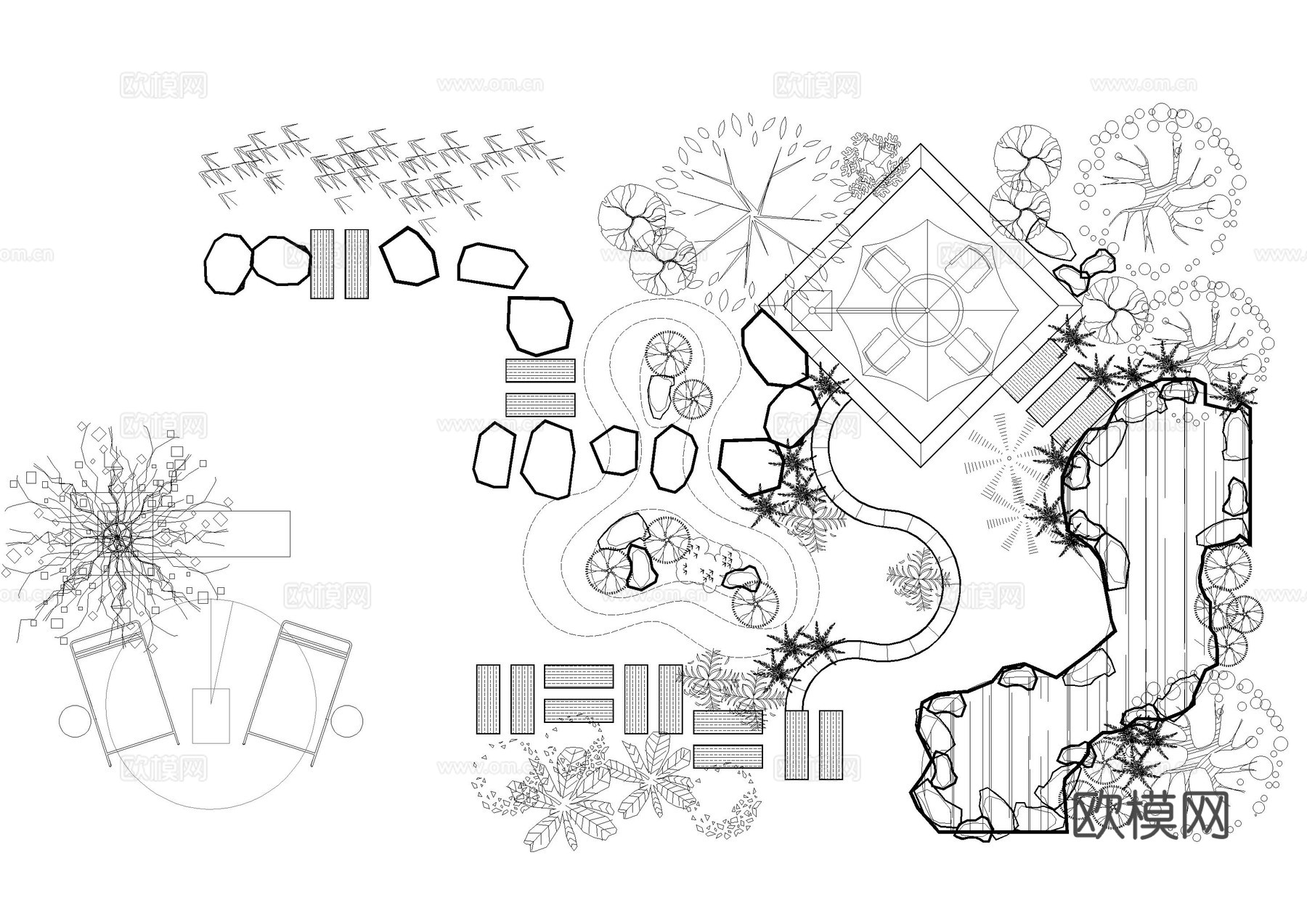 日式枯山水景观小品cad图块平面cad施工图