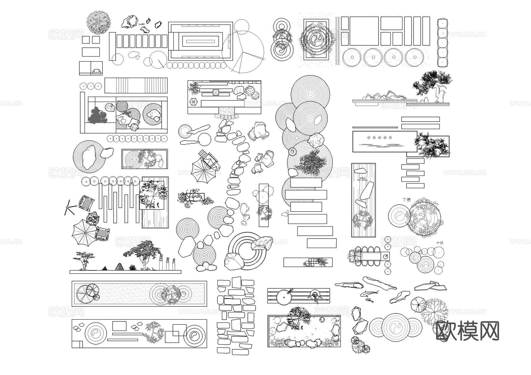 庭院花园景观小品cad图块cad施工图