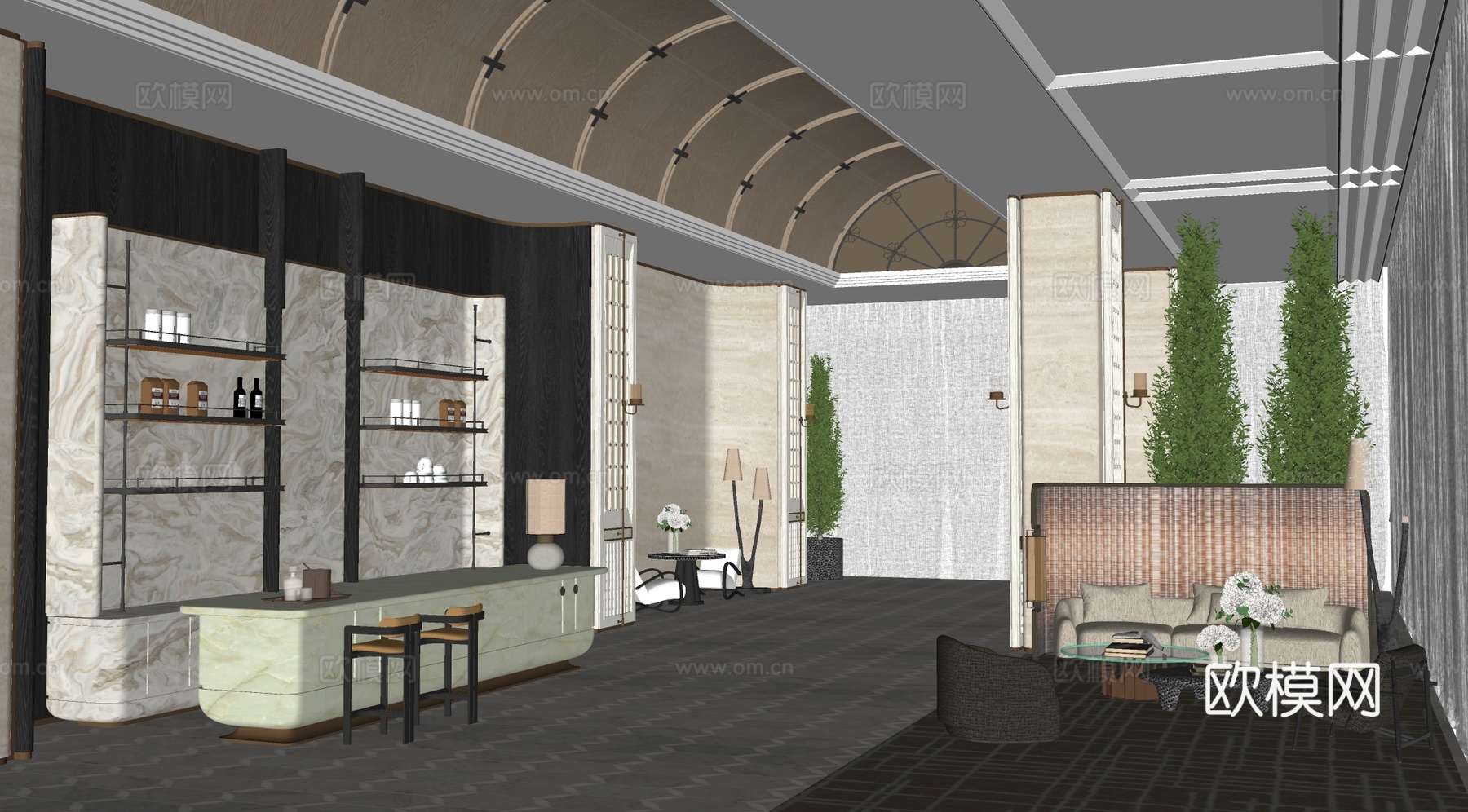 CCD现代售楼处洽谈区  水吧区 酒店大堂吧  酒店  吧台su模型