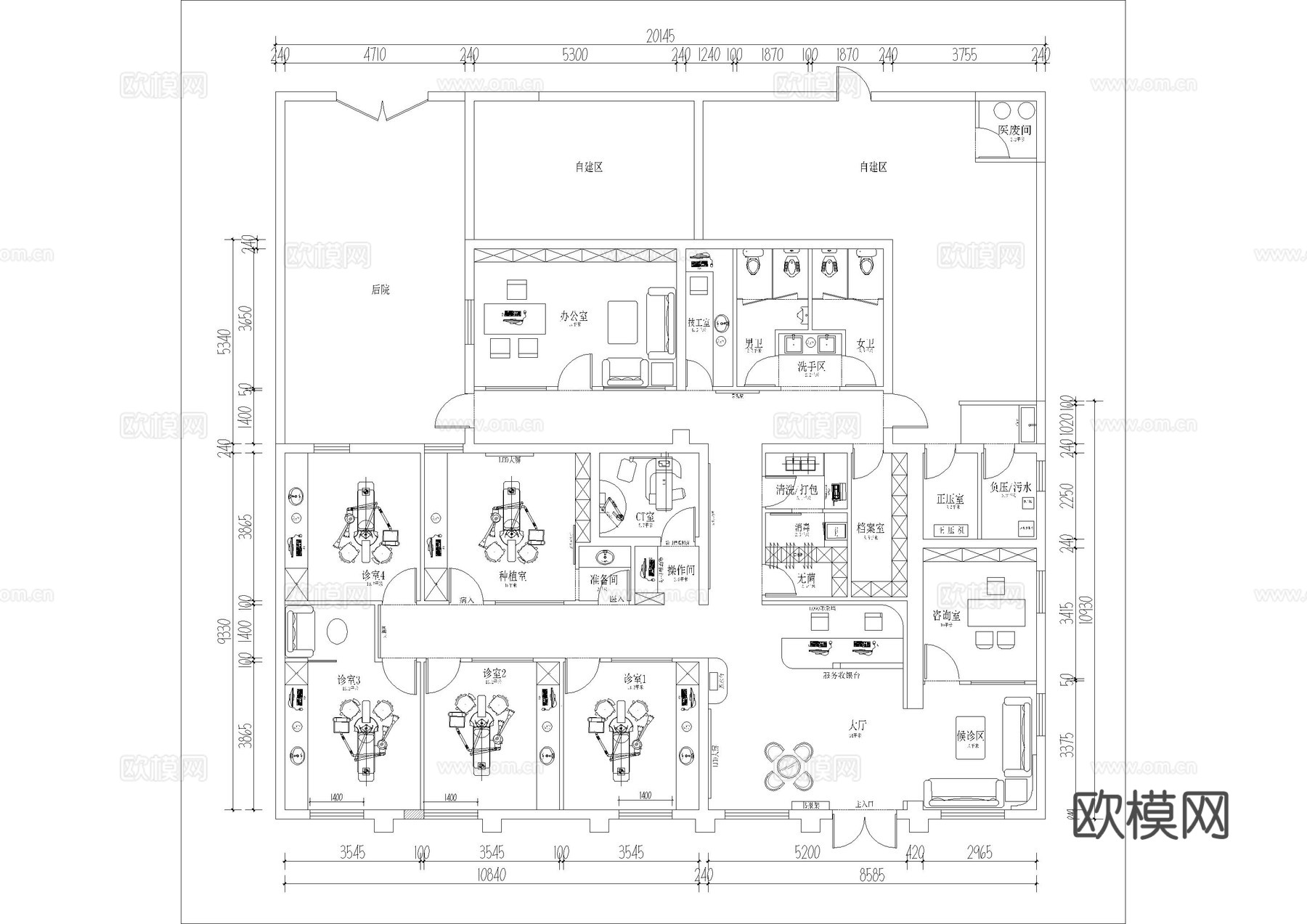 医院手术室办公平面方案图cad施工图
