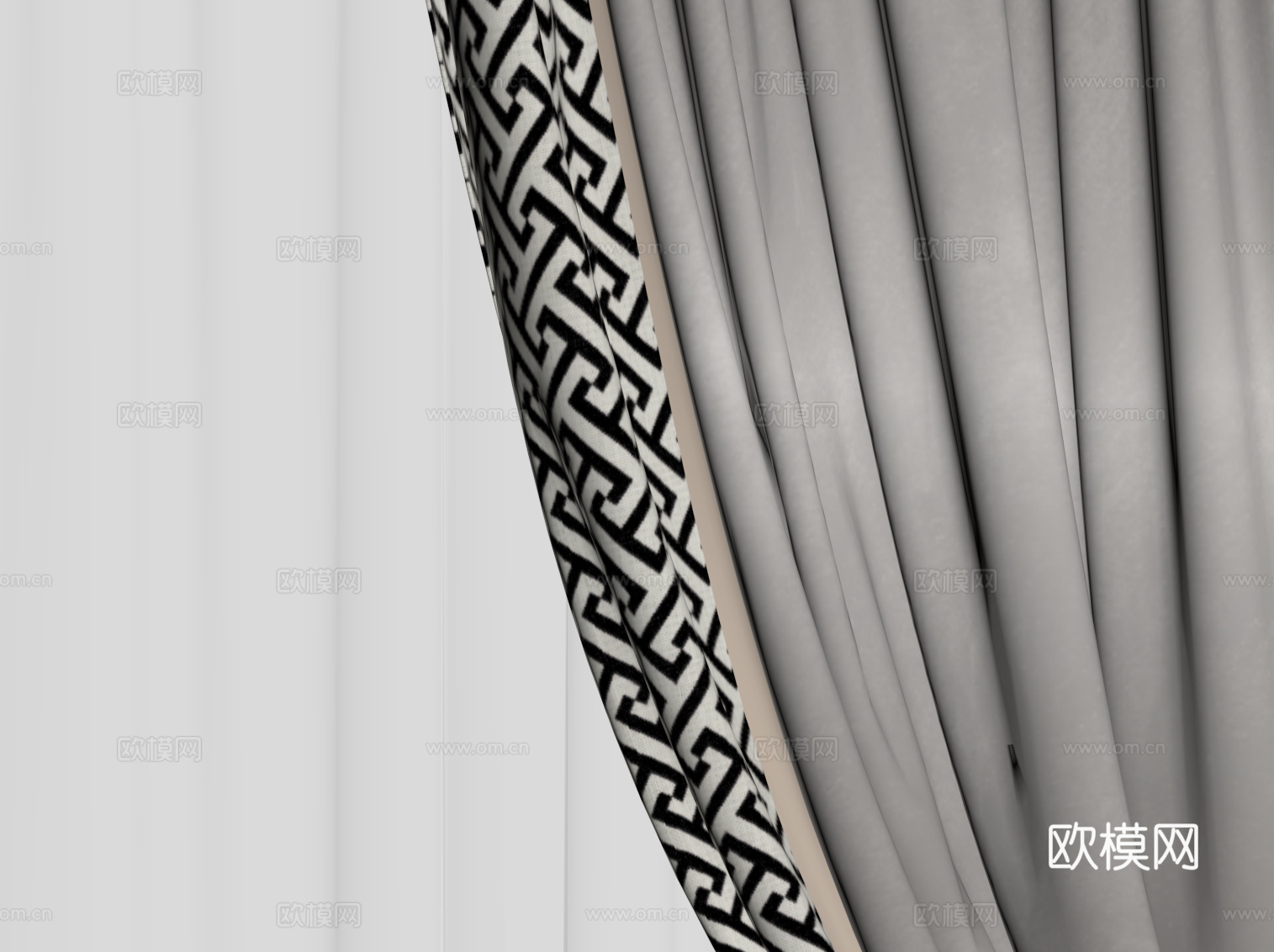 现代窗帘 纱帘 布帘su模型