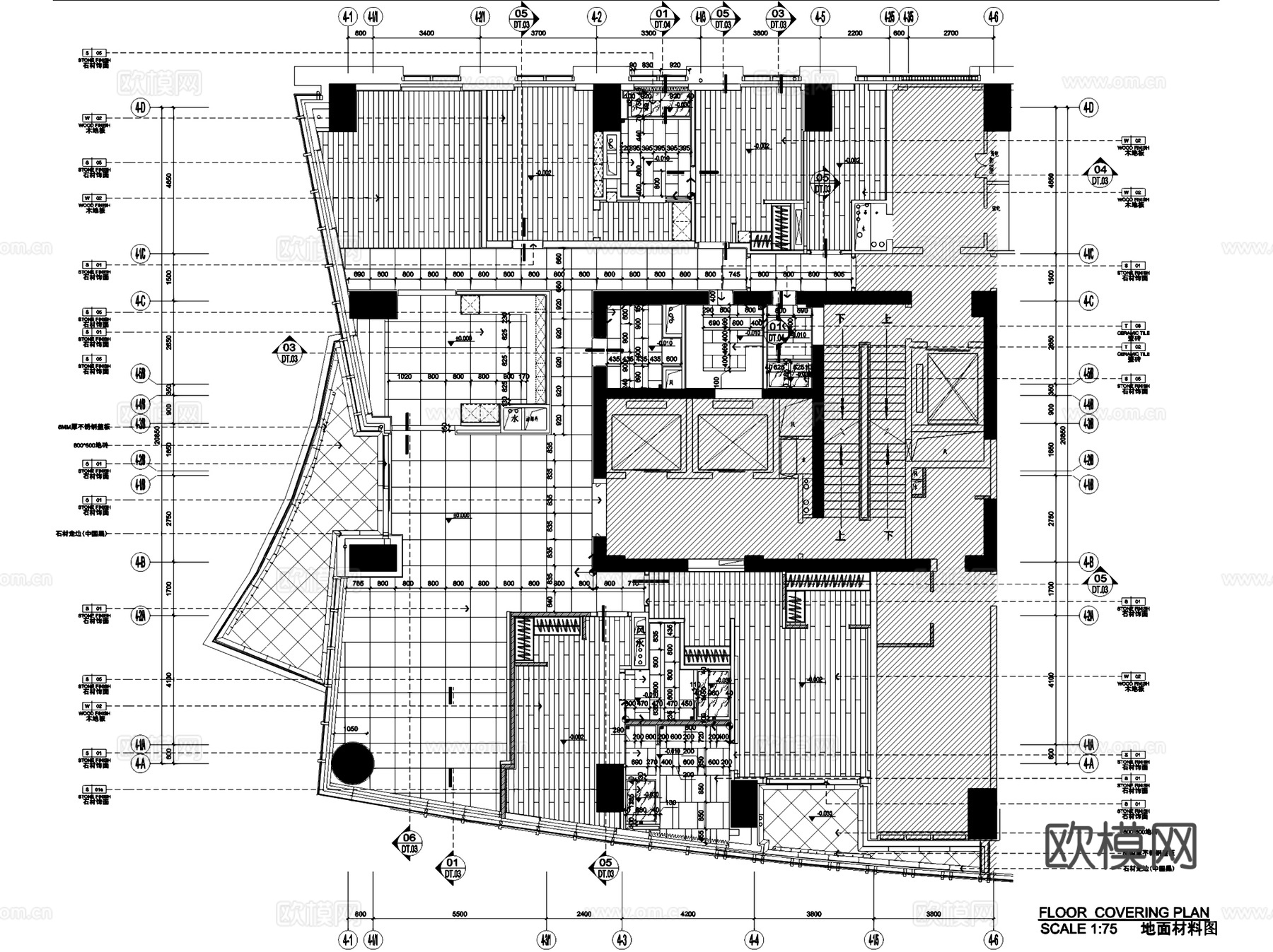 源盛云锦中心偶数层西侧边套样板房室内家装CAD施工图整套cad施工图