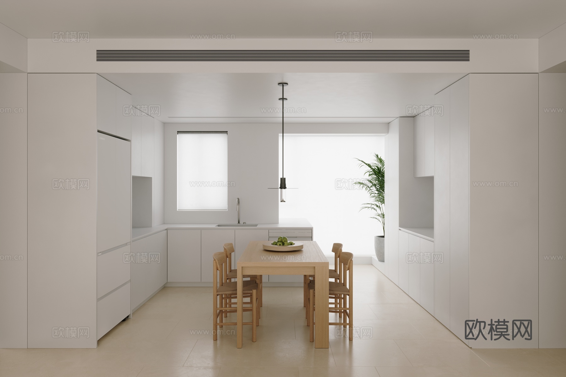 极简客餐厅 现代客餐厅 纯白客餐厅 简约客餐厅 公寓3d模型下载（渲染图2）