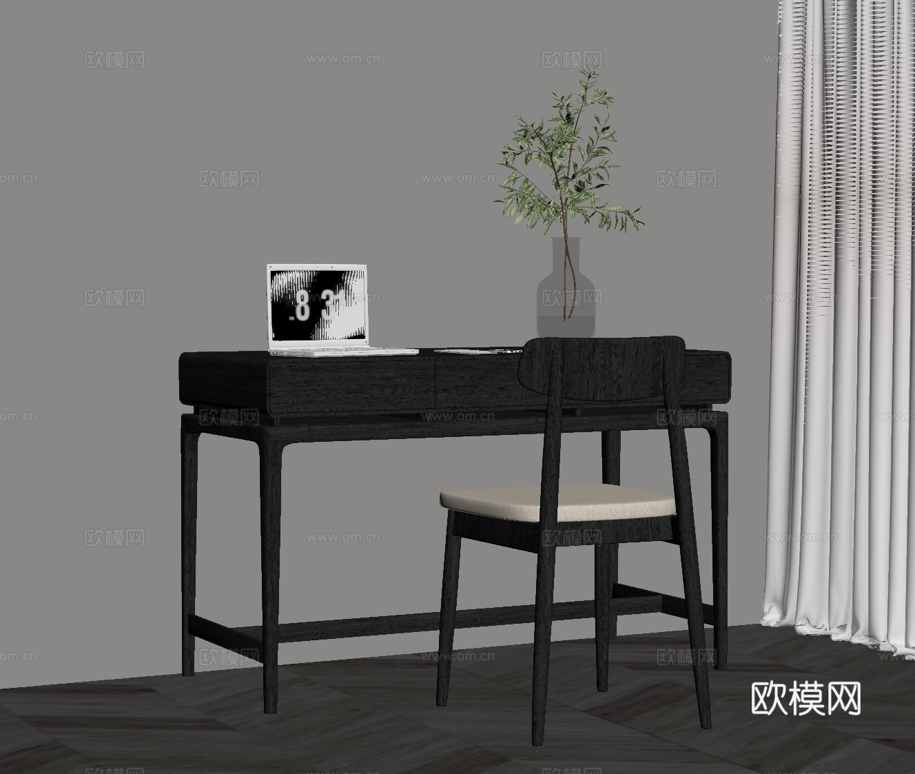 现代意式书桌椅su模型
