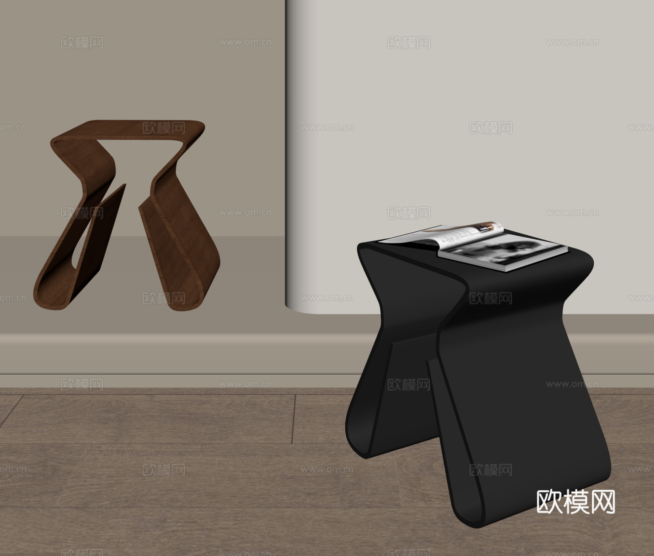 现代凳子 法式中古凳子 木凳 异形凳su模型