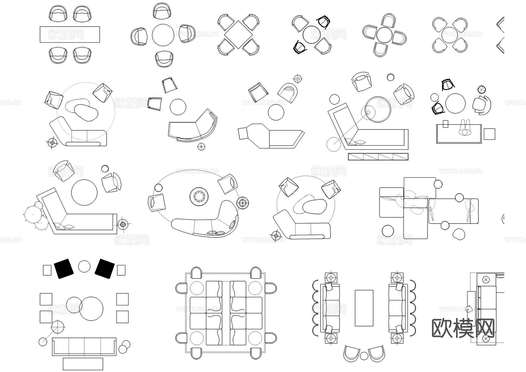 售楼处洽谈沙发家具CAD图库cad施工图