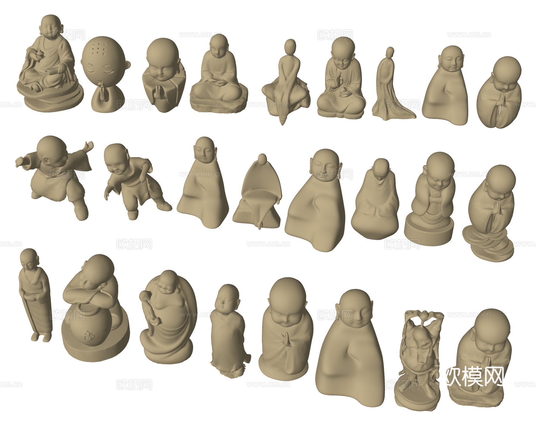 中式小和尚 禅意雕塑 和尚雕塑摆件 佛像人物雕塑 禅意摆件su模型