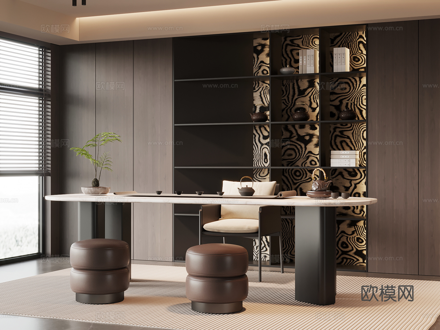 现代意式茶室 茶柜 茶桌椅su模型