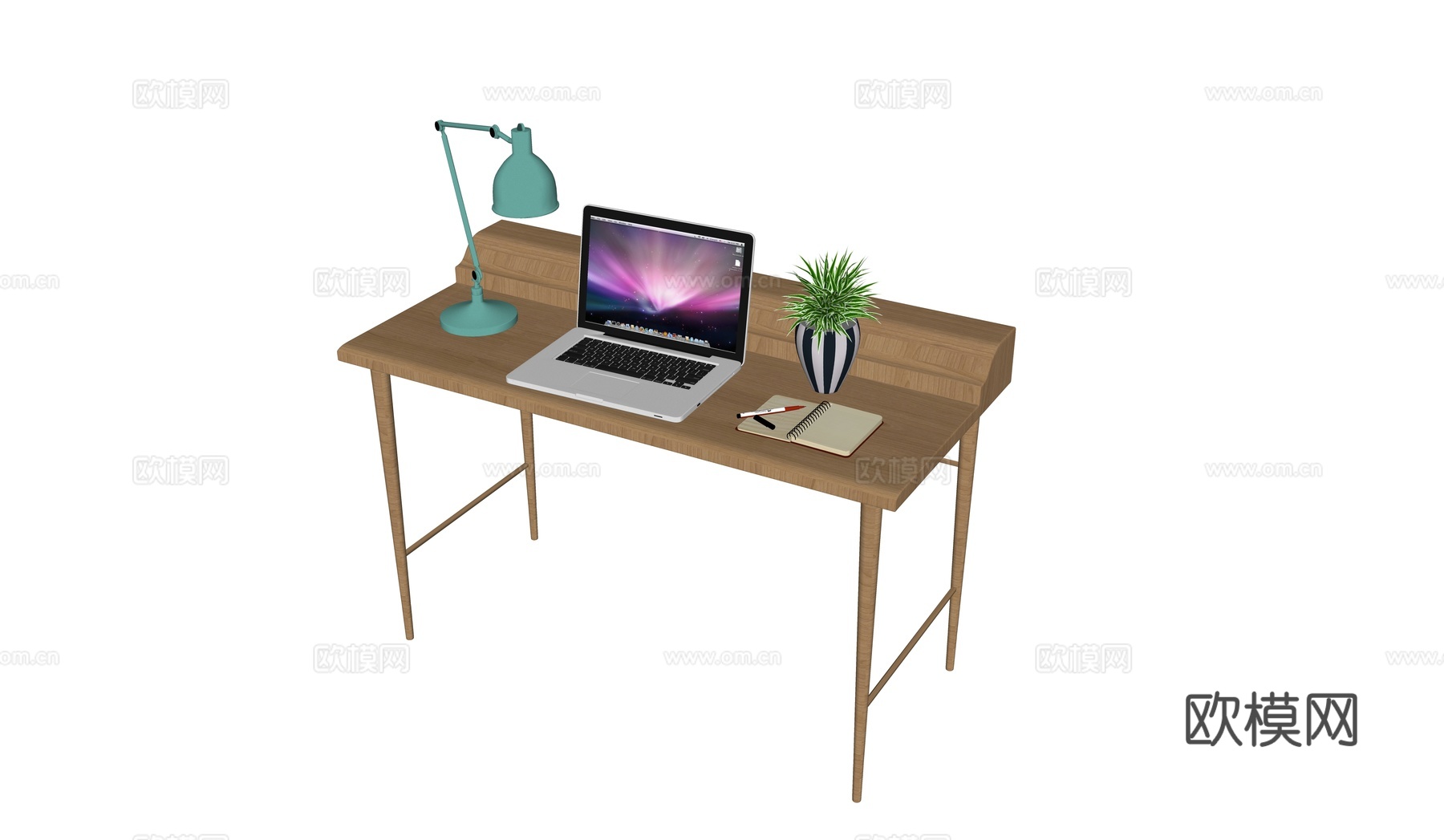 现代书桌椅 工作桌 书柜 摆件 书房su模型
