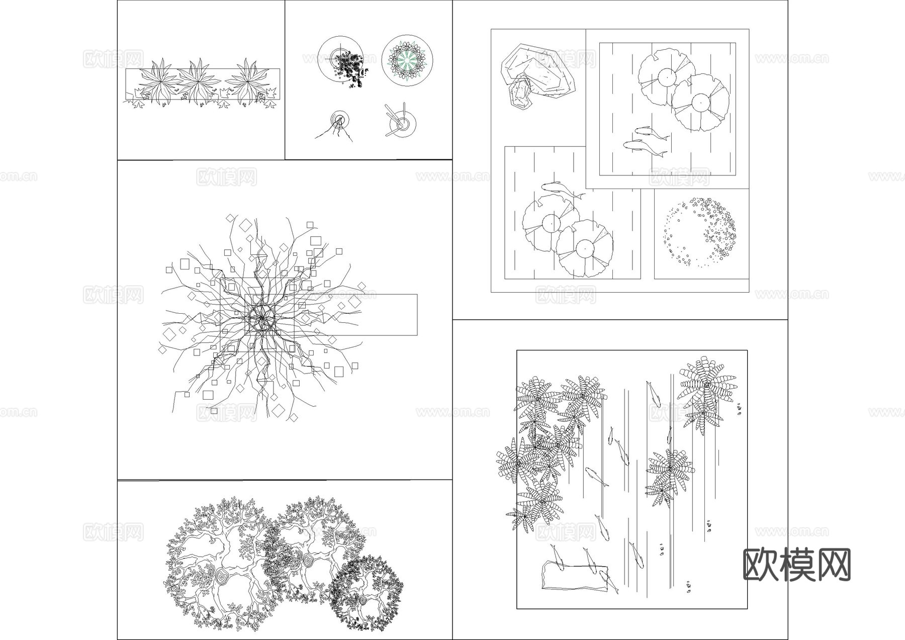 花园水系景观小品cad图块cad施工图