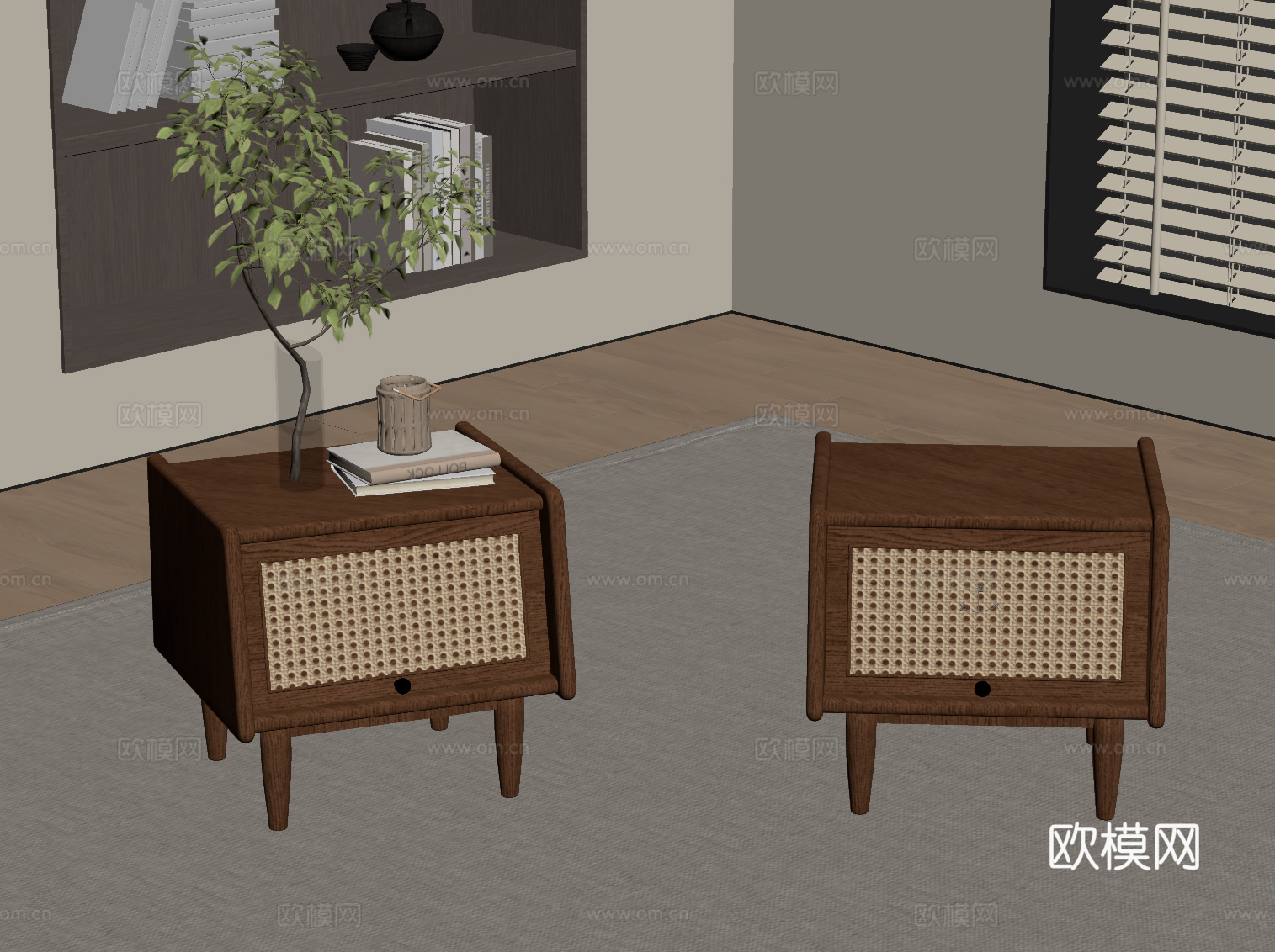 中古风床头柜 边柜 矮柜su模型