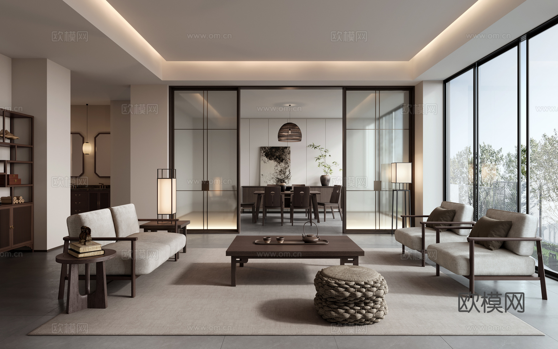 宋式风格客厅餐厅3d模型下载