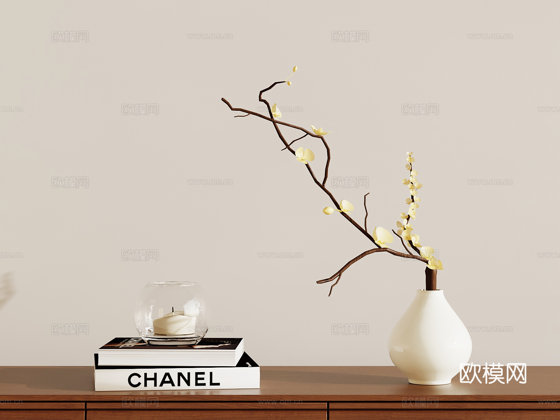 现代摆件 花瓶 花艺 蜡烛su模型