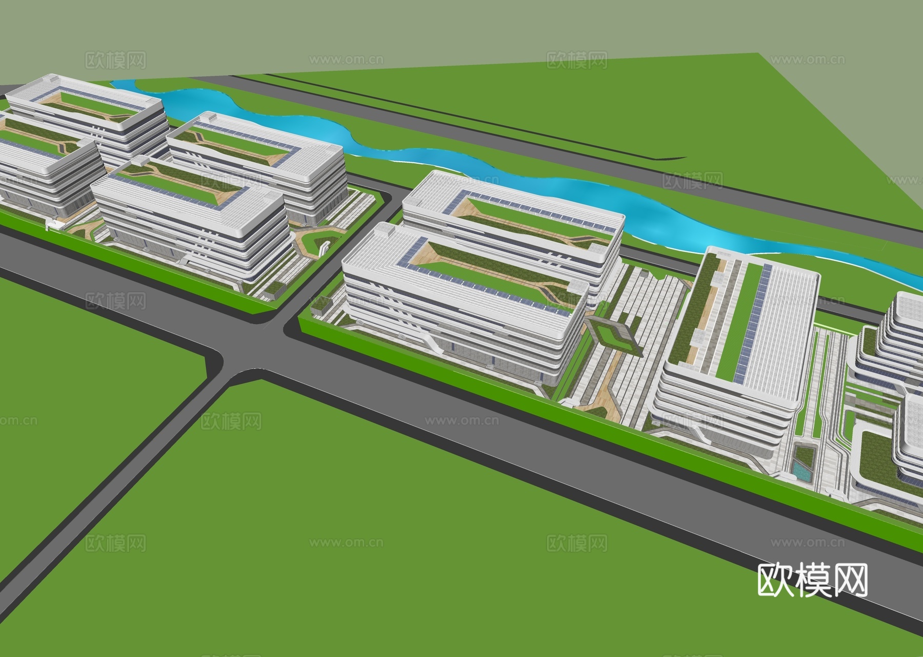 现代产业园建筑 制造园区su模型