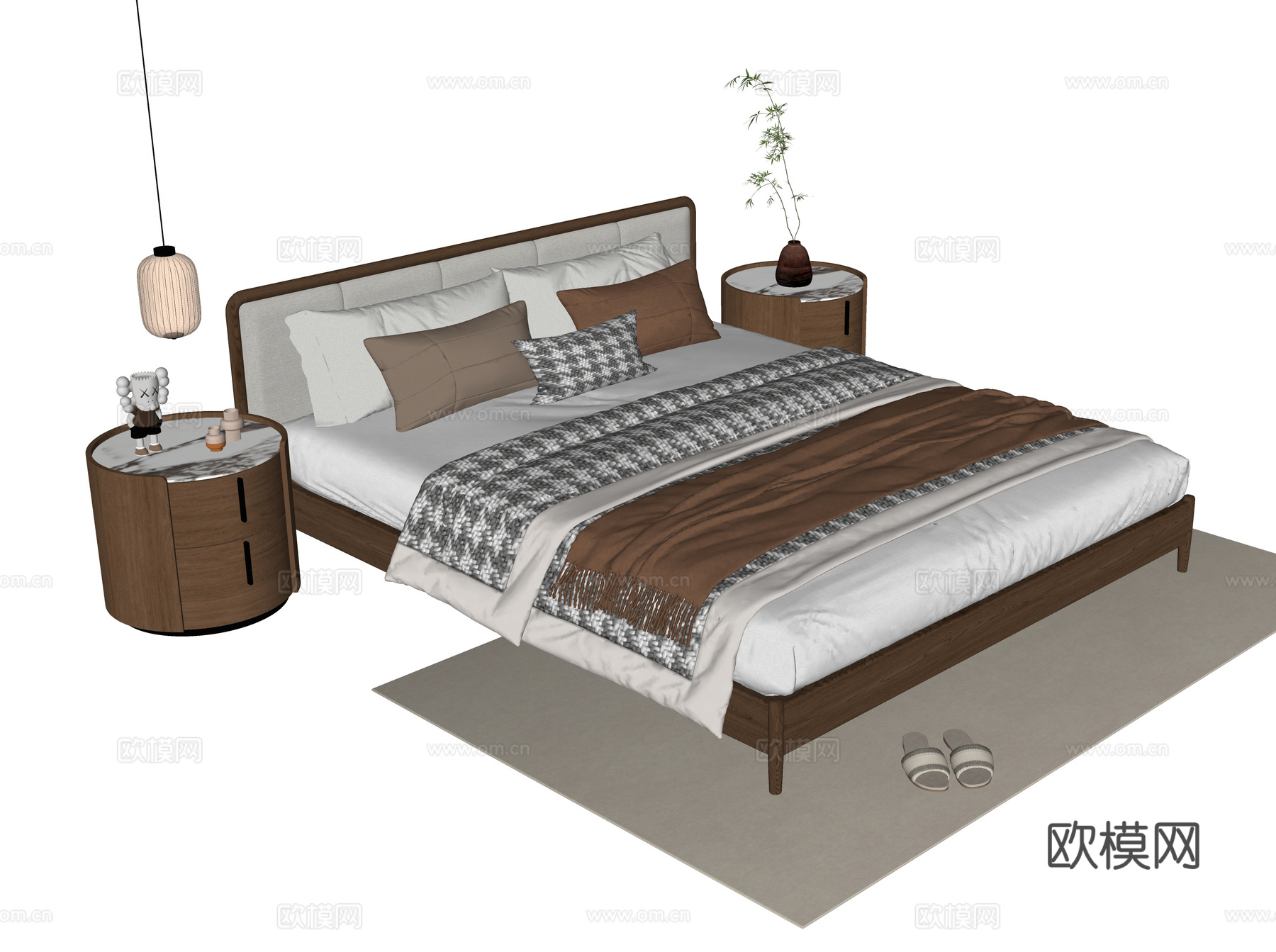 现代双人床 床头柜su模型